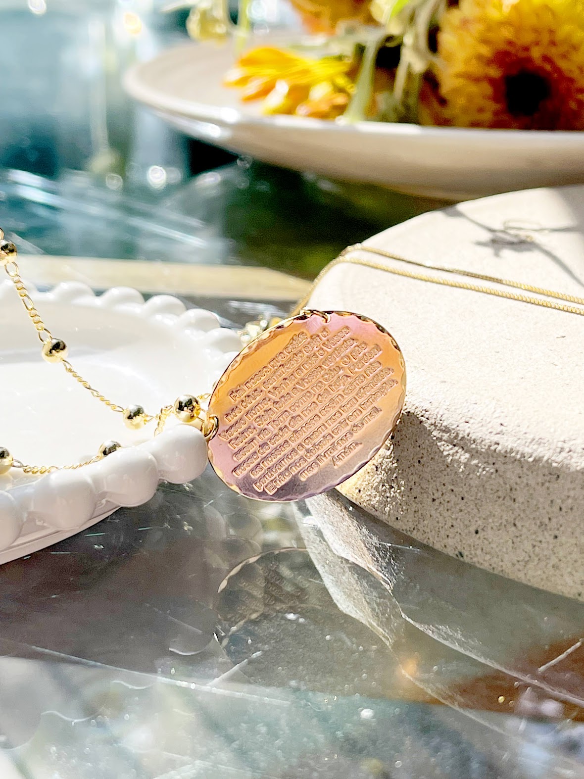Medal necklace Our father 18K gold plated (23.6 inch)