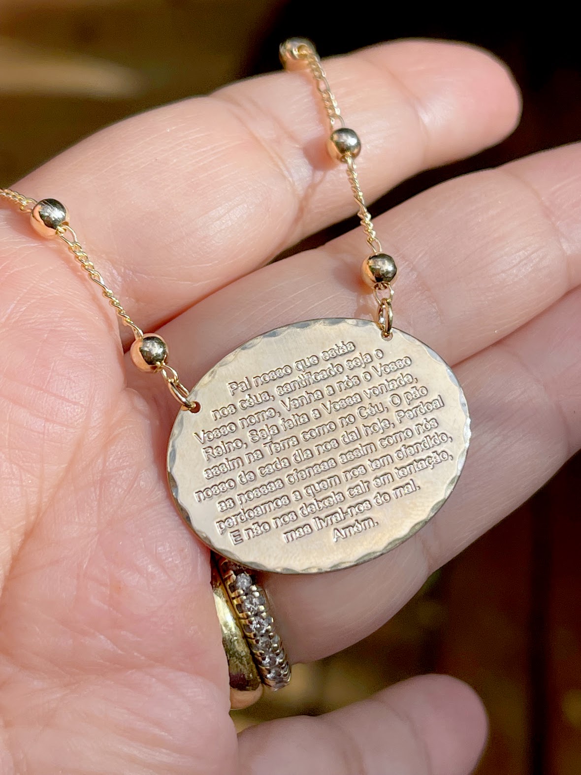 Medal necklace Our father 18K gold plated (23.6 inch)
