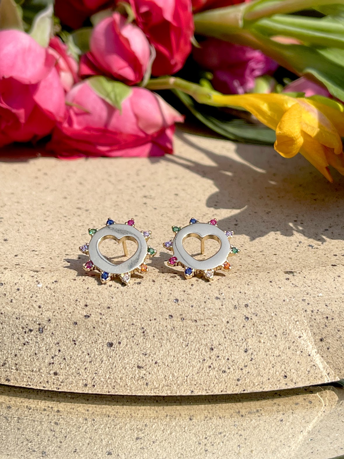 Hollow Heart with Colorful Zirconia Earrings