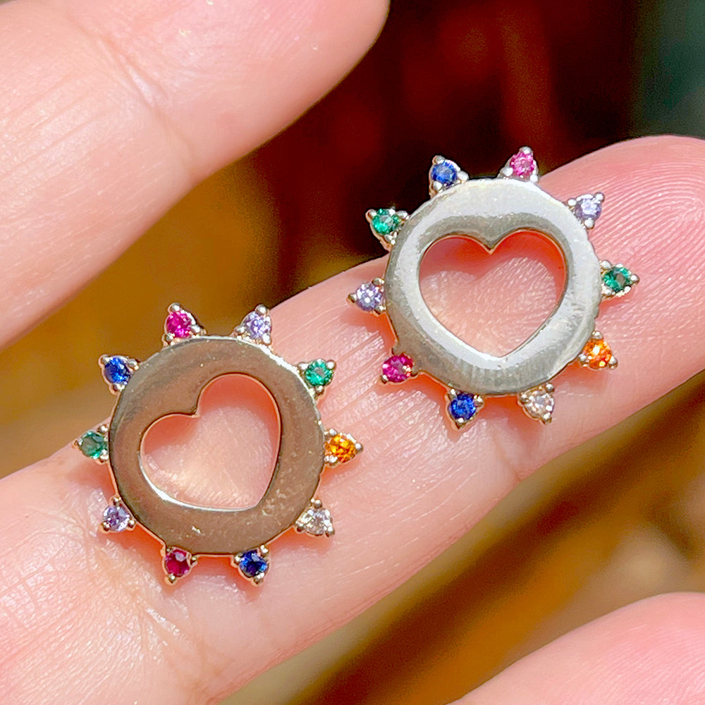 Hollow Heart with Colorful Zirconia Earrings