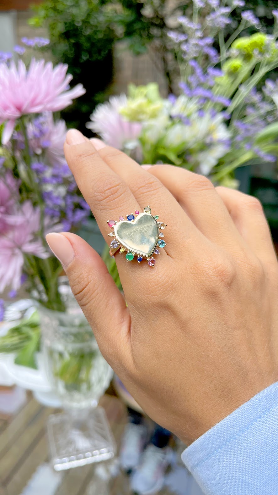 Flat Heart Ring with crystals