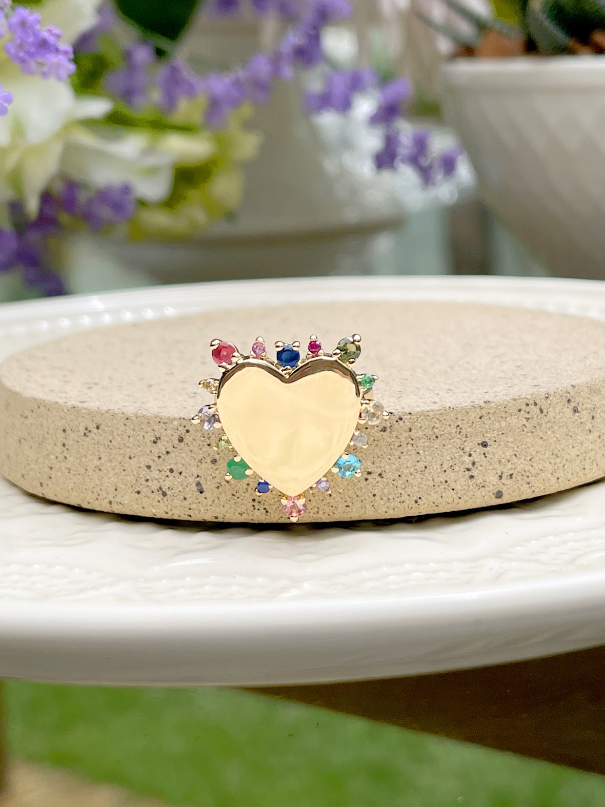 Flat Heart Ring with crystals
