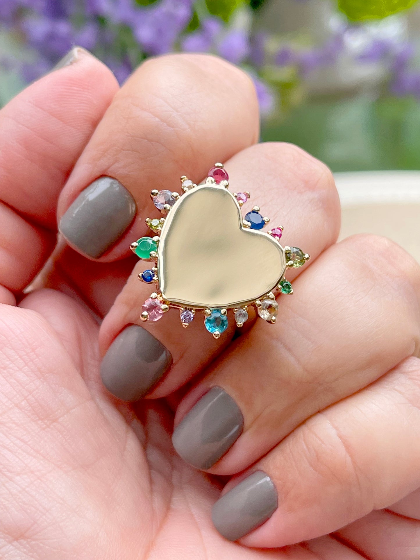 Flat Heart Ring with crystals