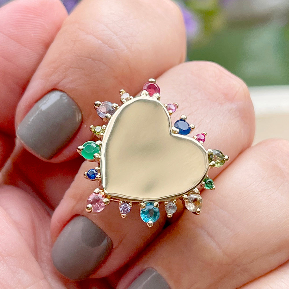 Flat Heart Ring with crystals