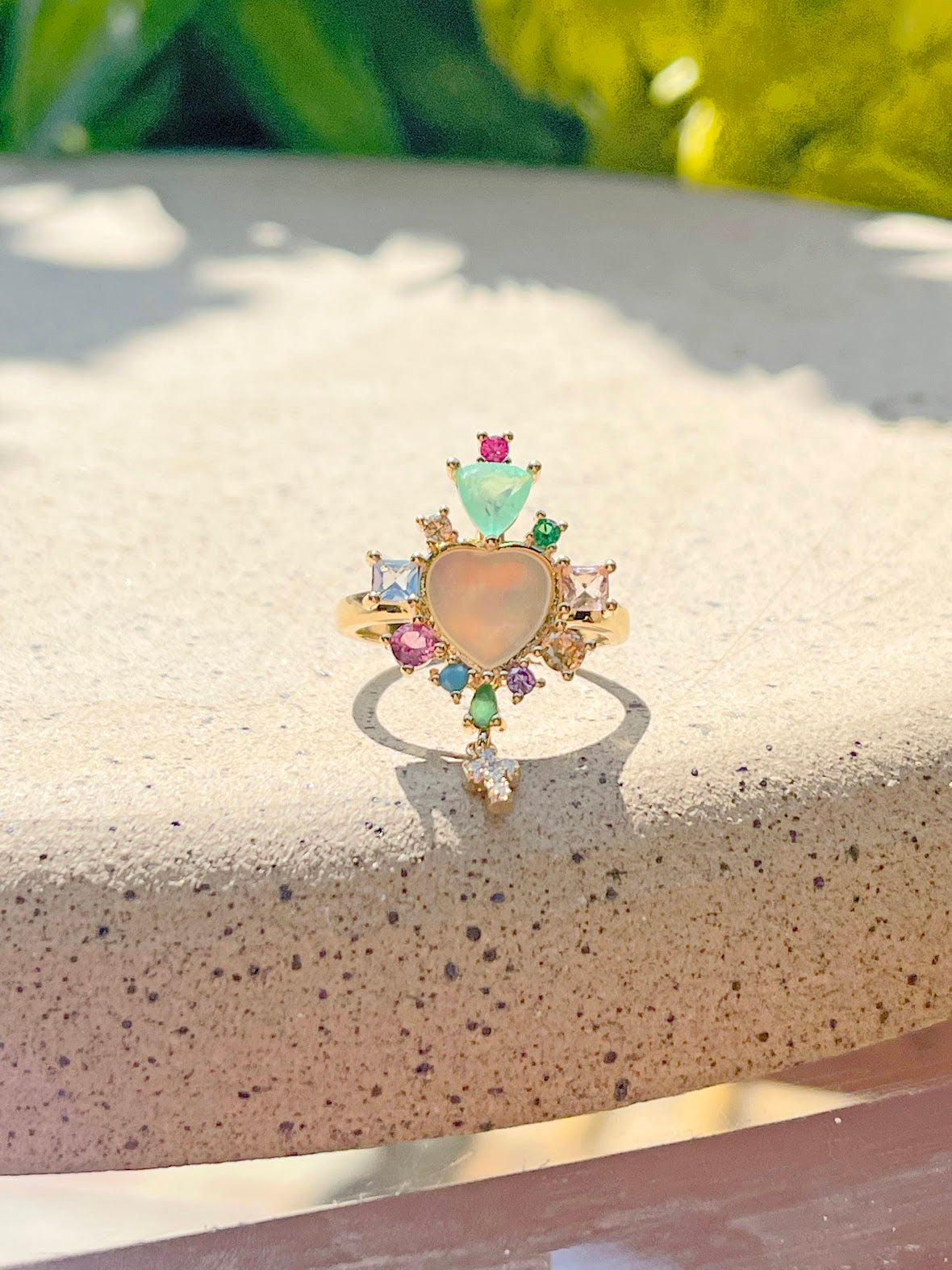 Mother-Of-Pearl Heart Ring With Stones and a Cross