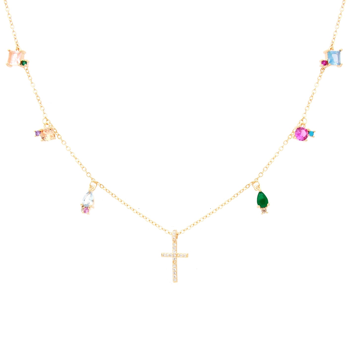 Colored Crystals and stud cross Necklace