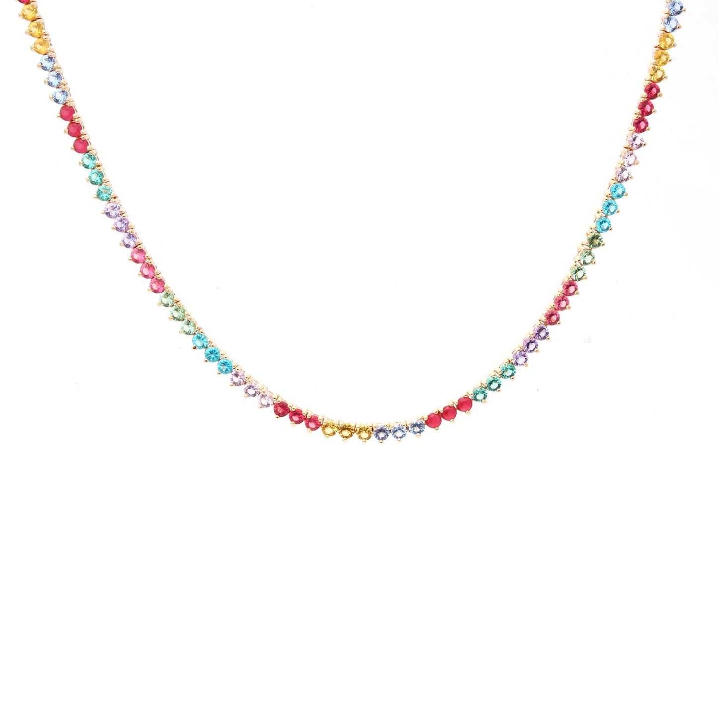 Tennis necklace with colorful crystals 18k gold plated