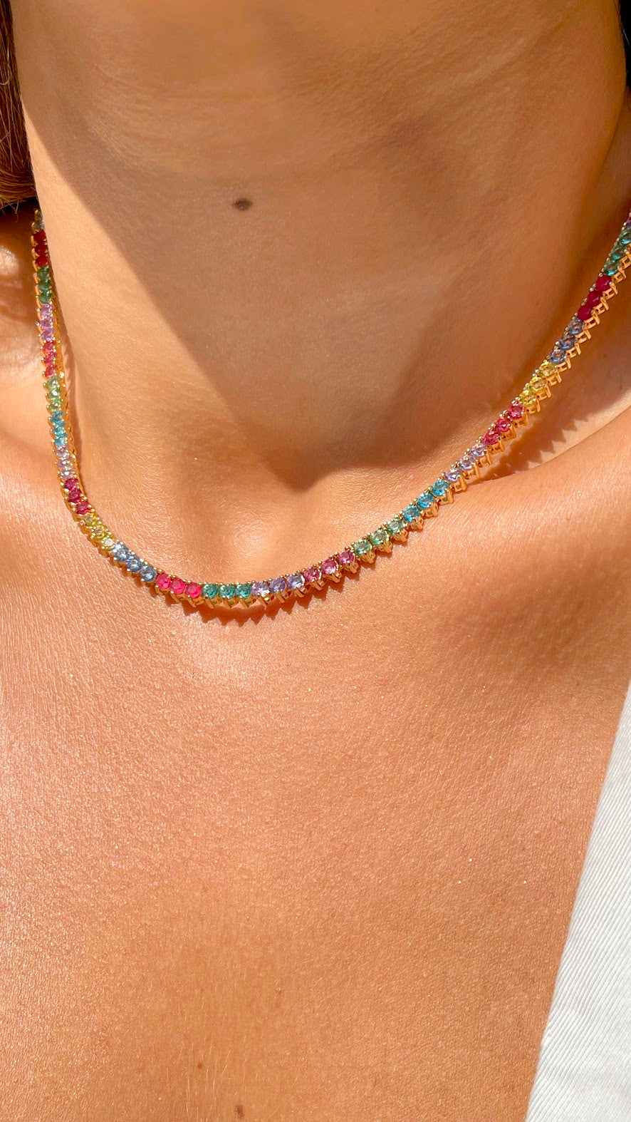 Tennis necklace with colorful crystals 18k gold plated