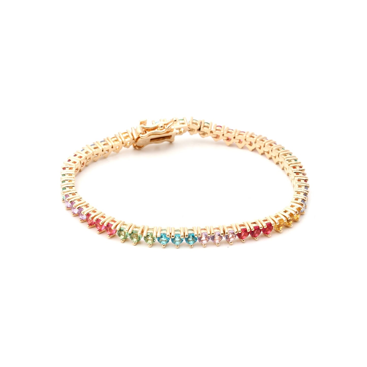 Tennis bracelet with colorful crystals 18k gold plated