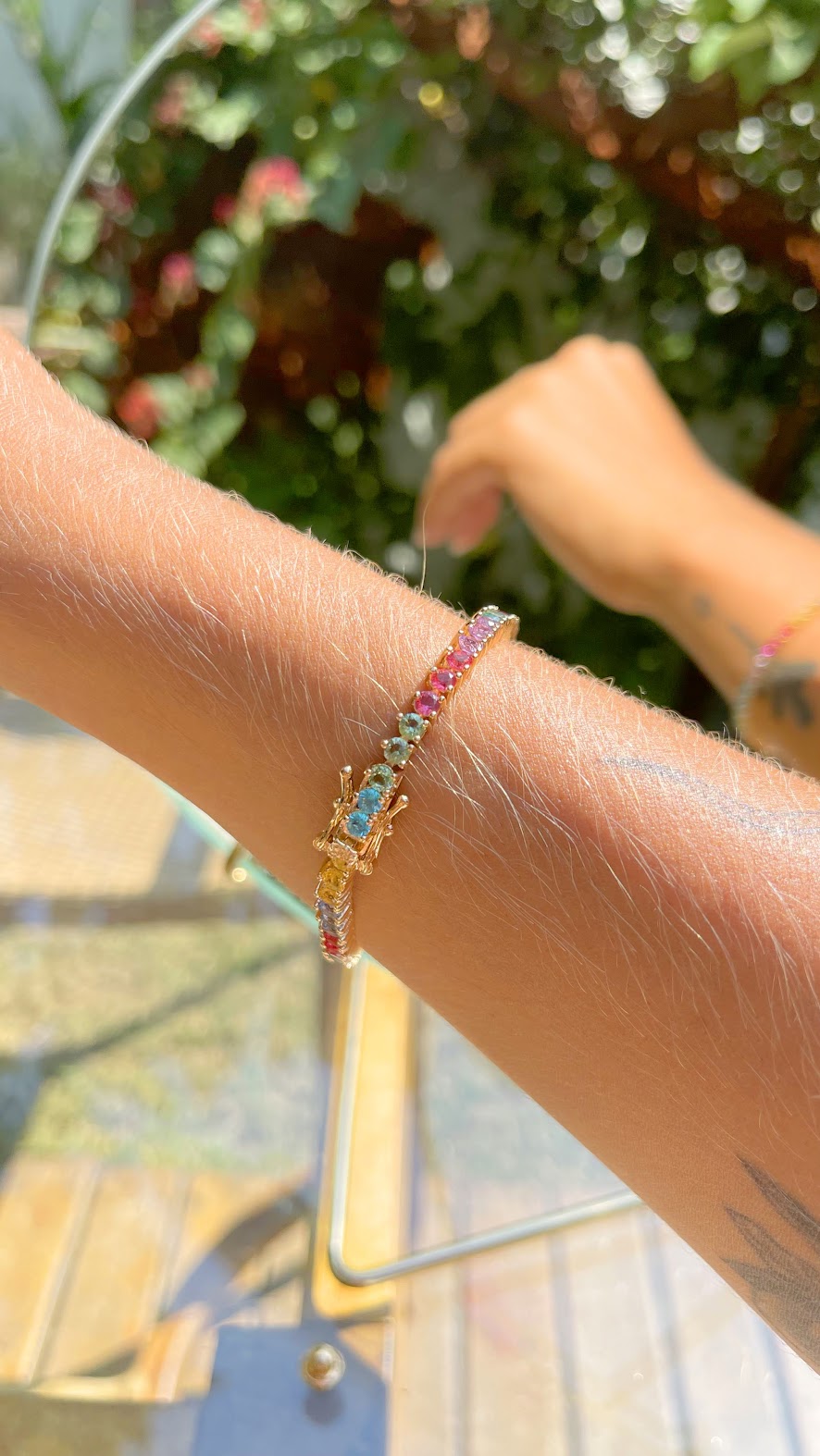 Tennis bracelet with colorful crystals 18k gold plated