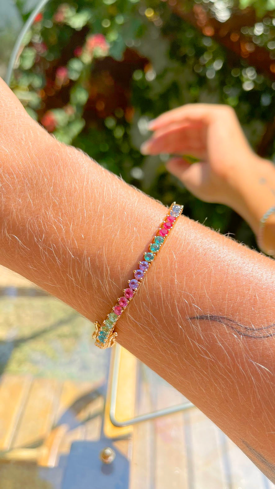 Tennis bracelet with colorful crystals 18k gold plated