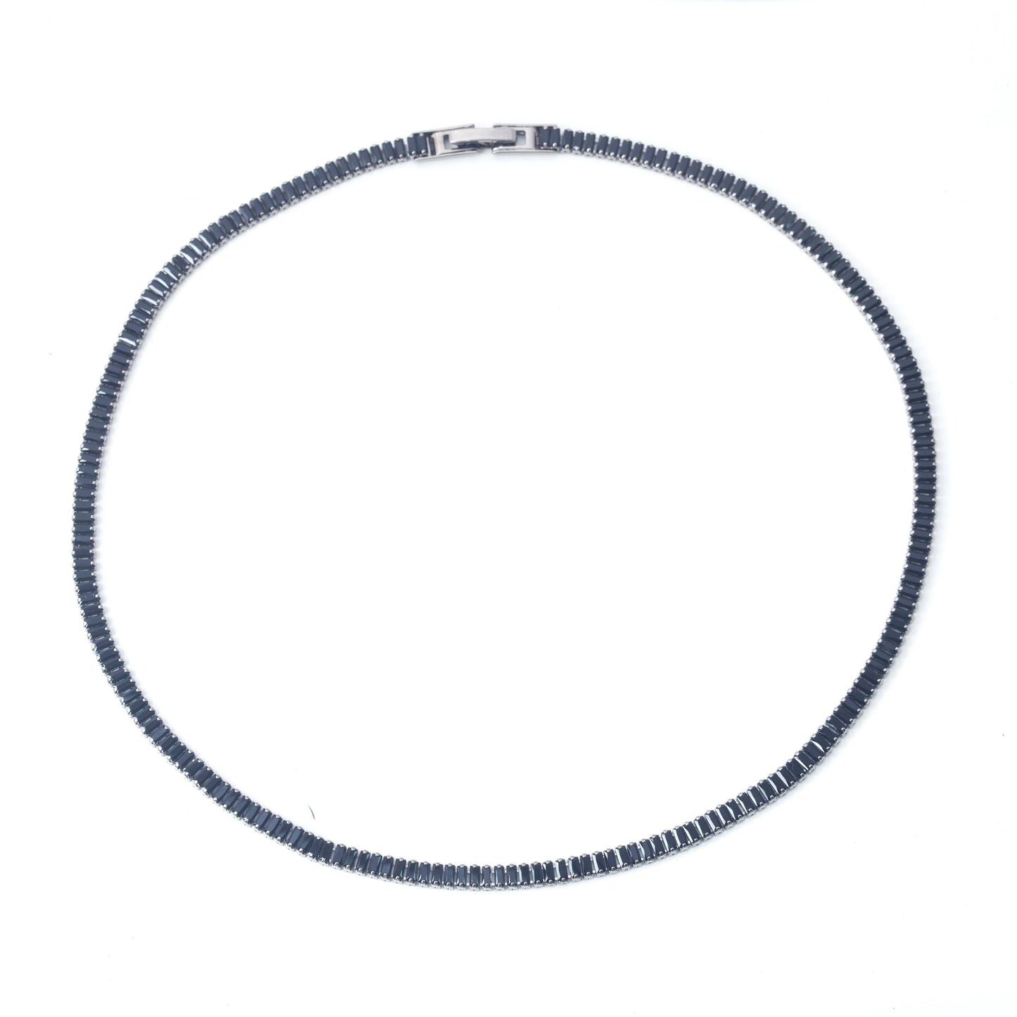 Malleable baguette tennis necklace in dark rhodium