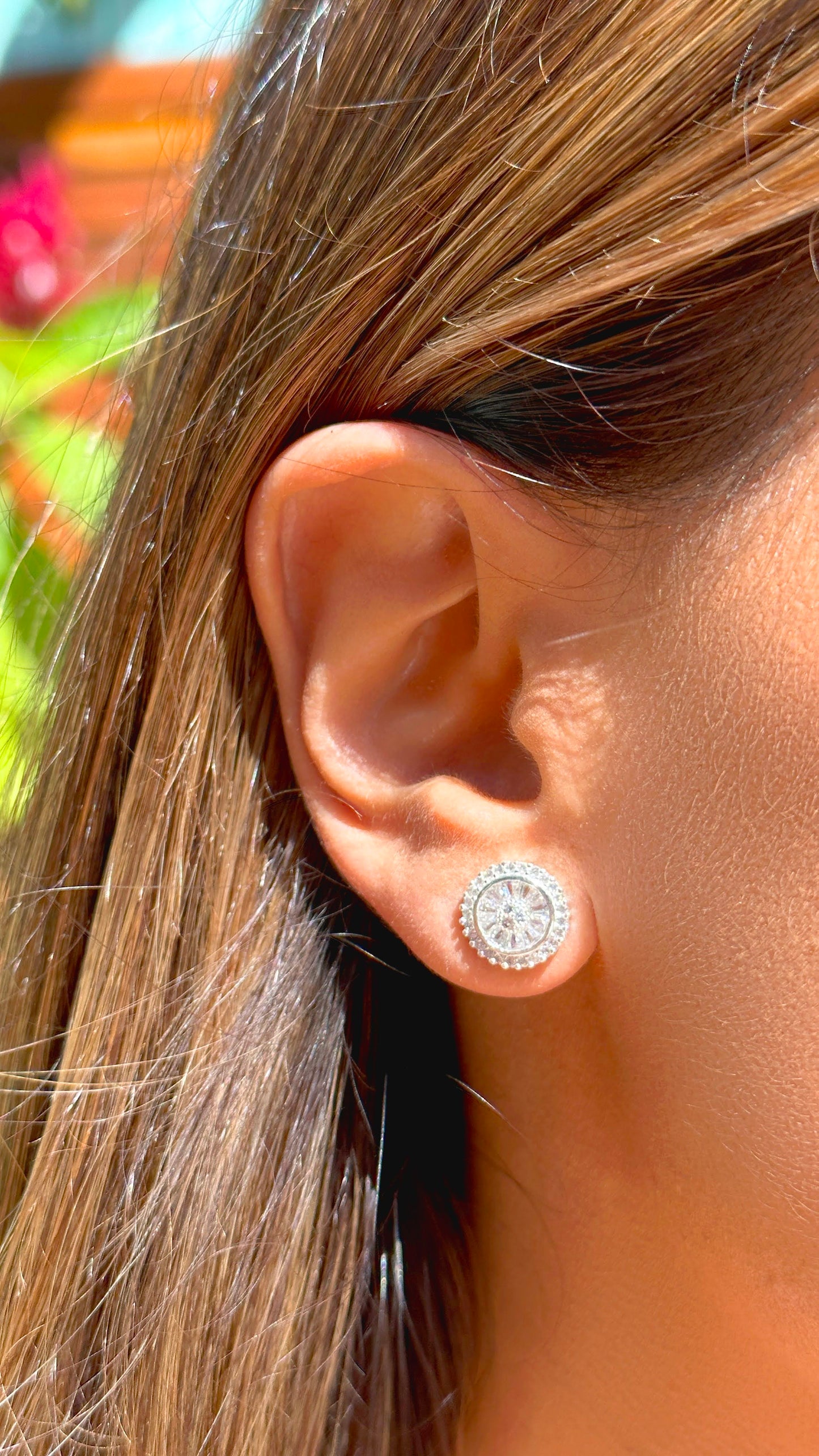 925 sterling silver "pizza" small earring with white cubic zirconia