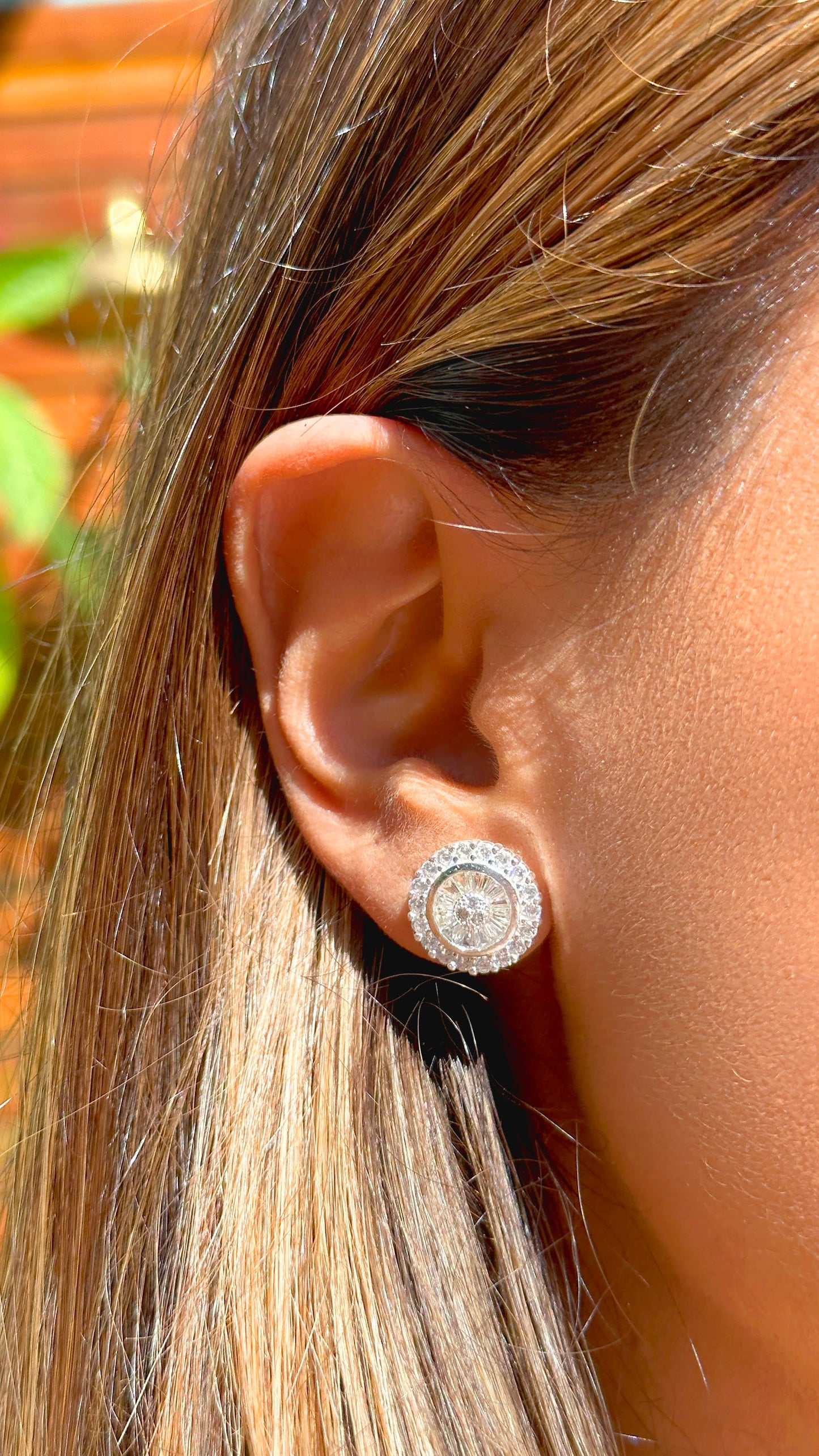 925 sterling silver "pizza" large earring with white cubic zirconia