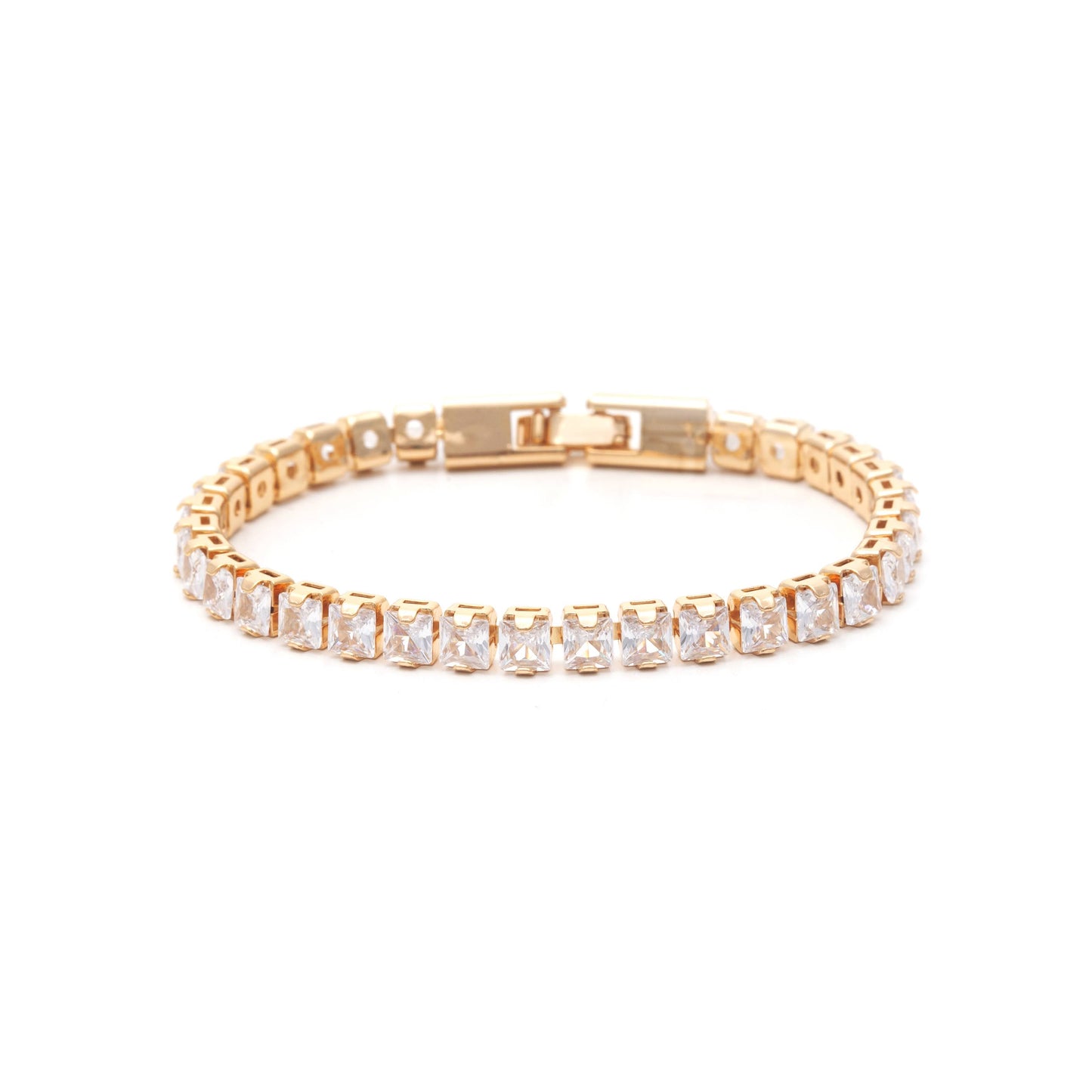 18K gold plated riviera bracelet with 4MM white CZ