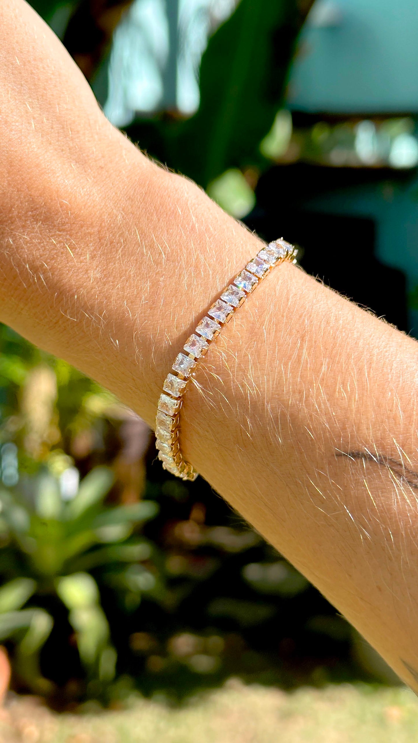 18K gold plated riviera bracelet with 4MM white CZ