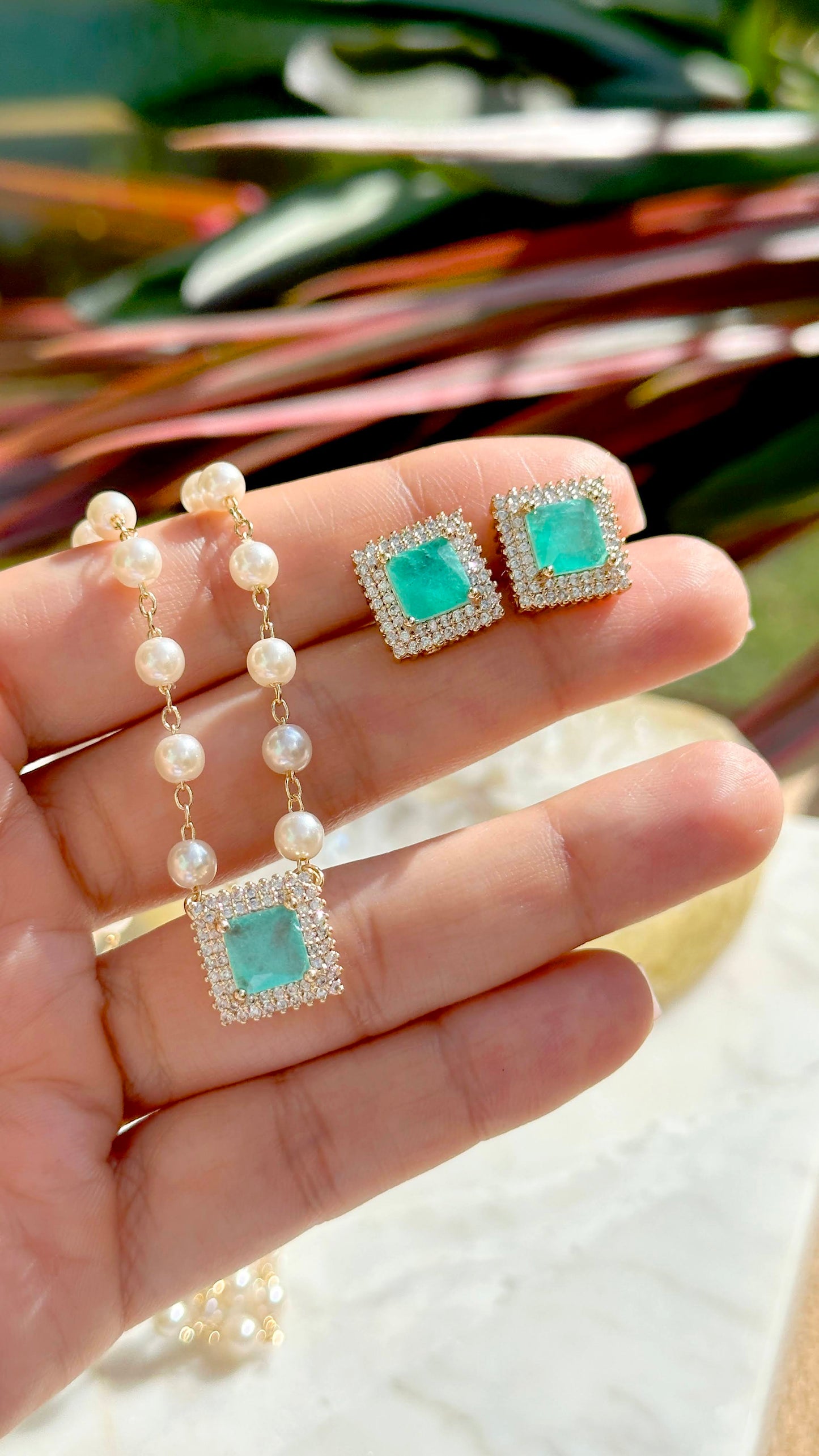 18K gold plated "frame" earring "frame" with tourmaline fusion