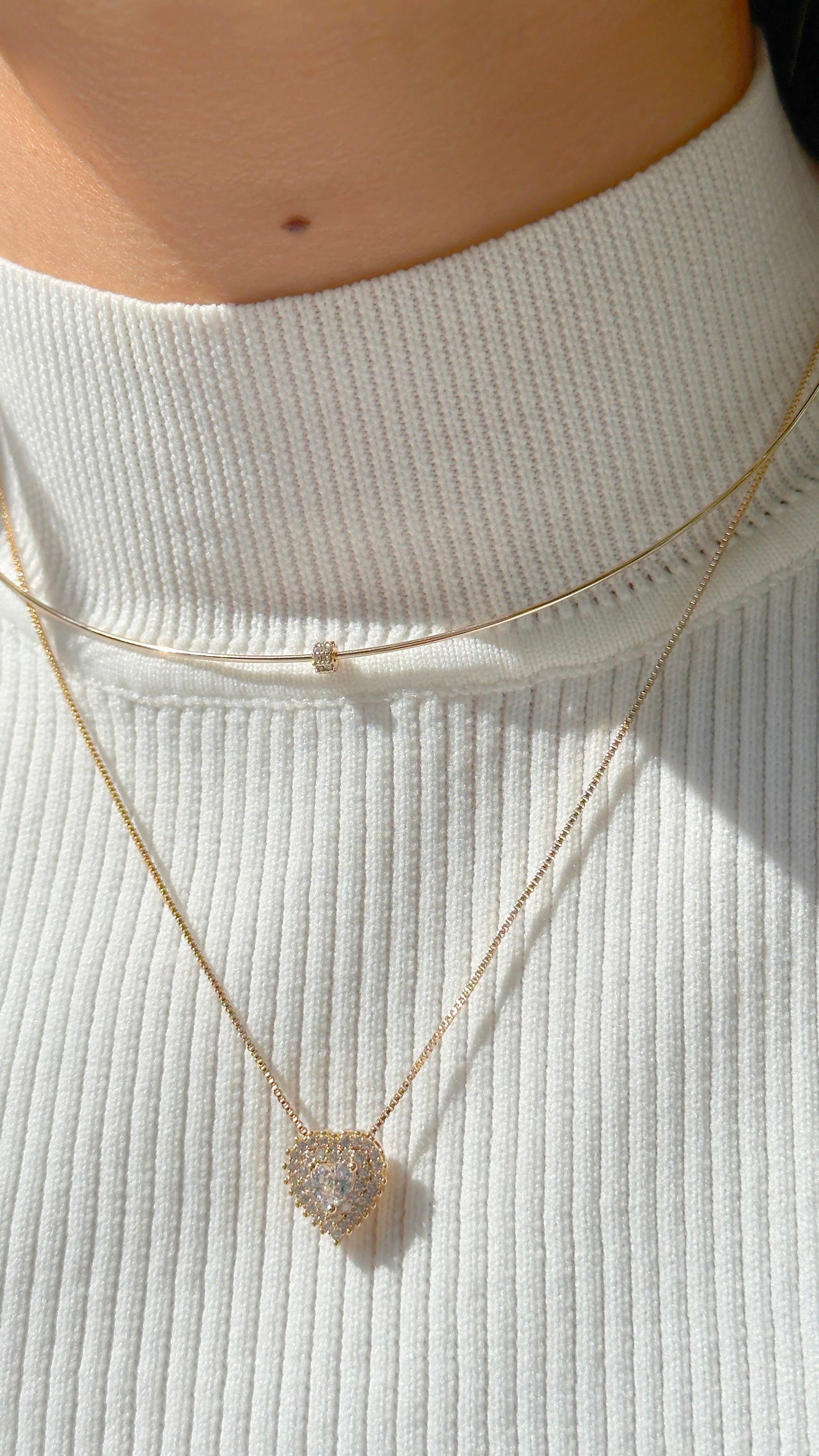 18K gold plated heart shapped set with white CZ (necklace + earrings)