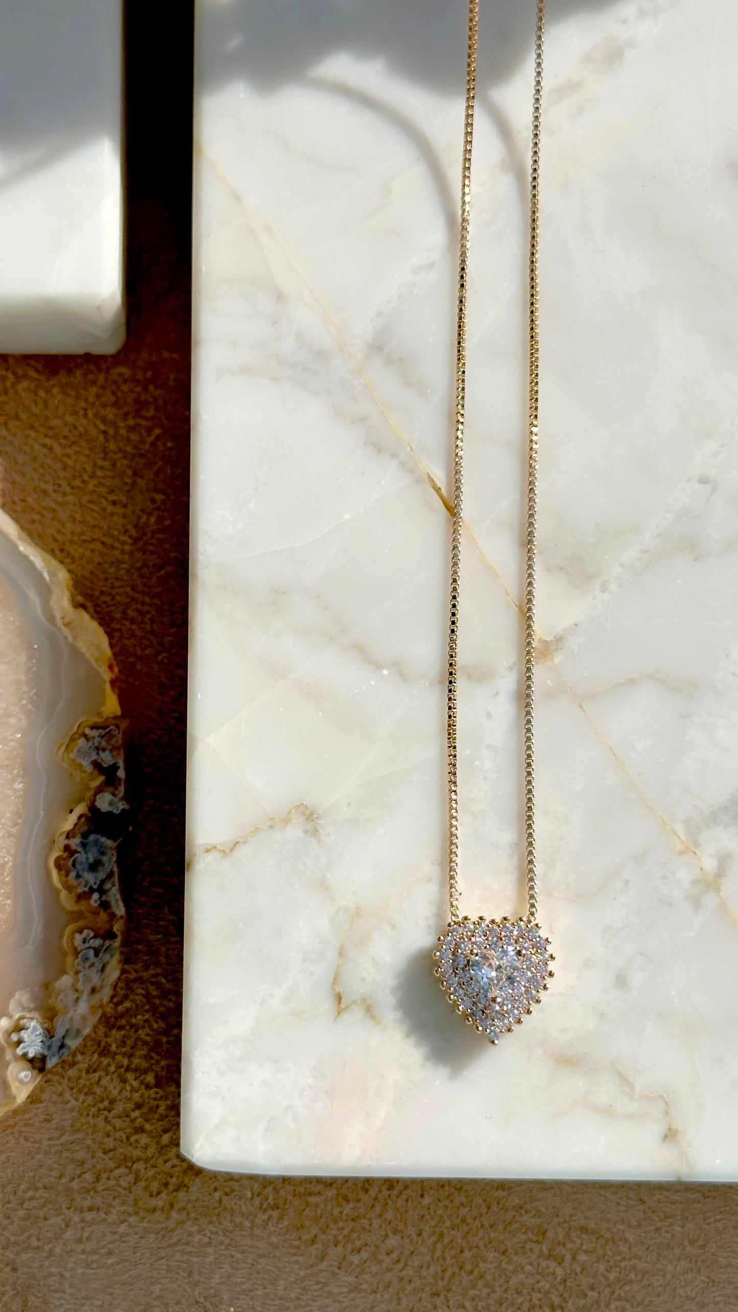 18K gold plated heart shapped set with white CZ (necklace + earrings)