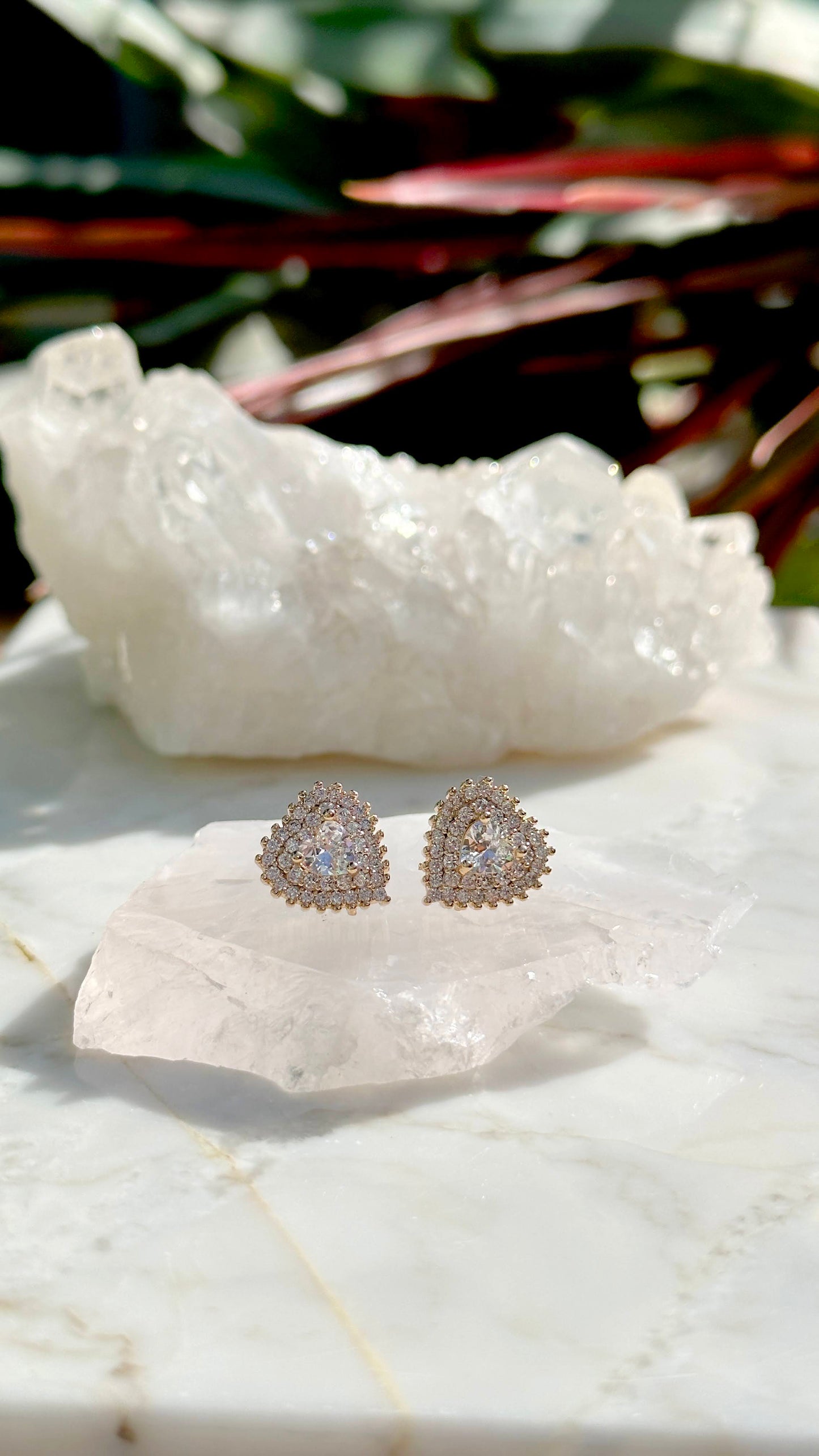 18K gold plated heart shapped set with white CZ (necklace + earrings)