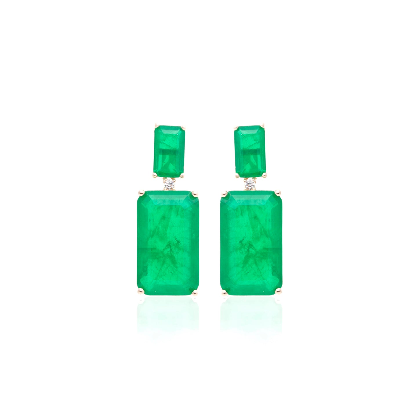18K gold plated rectangular earring with emerald fusion