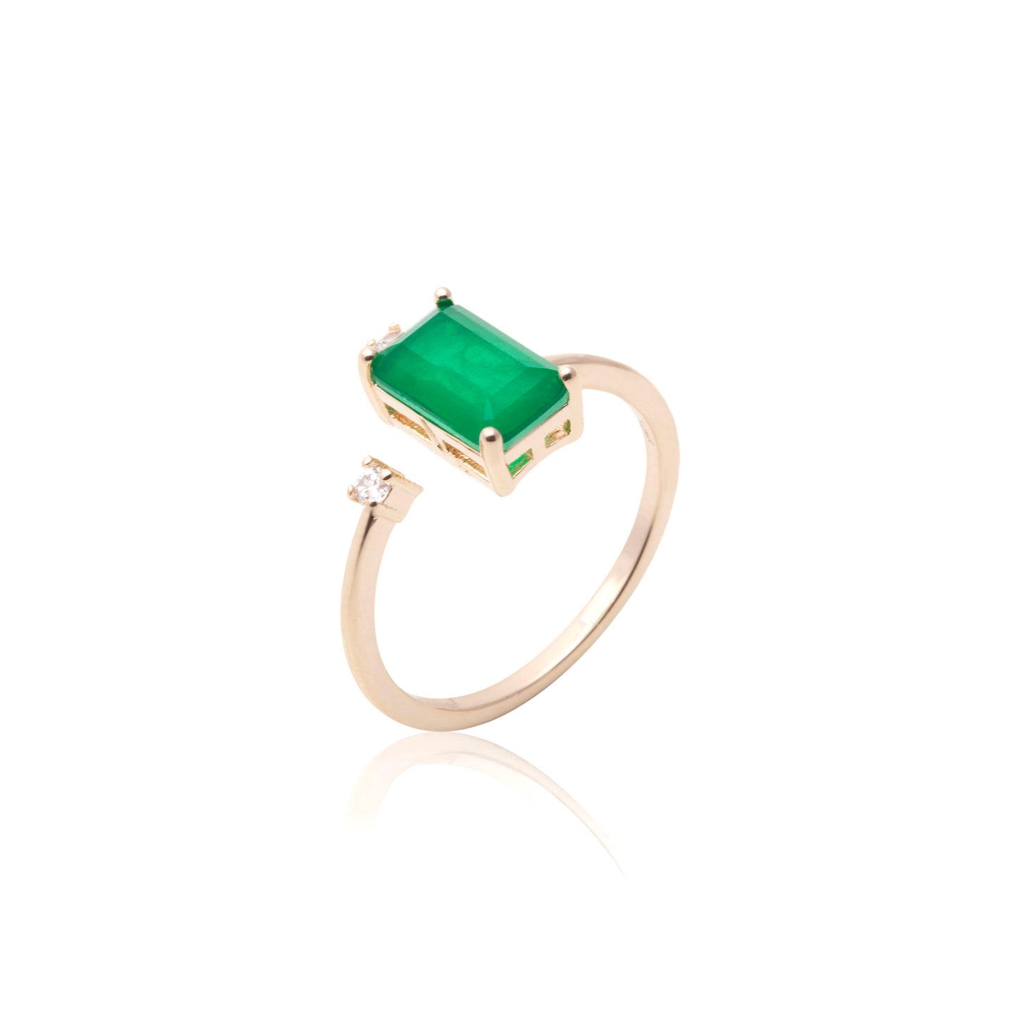 18K gold plated rectangular ring with emerald fusion