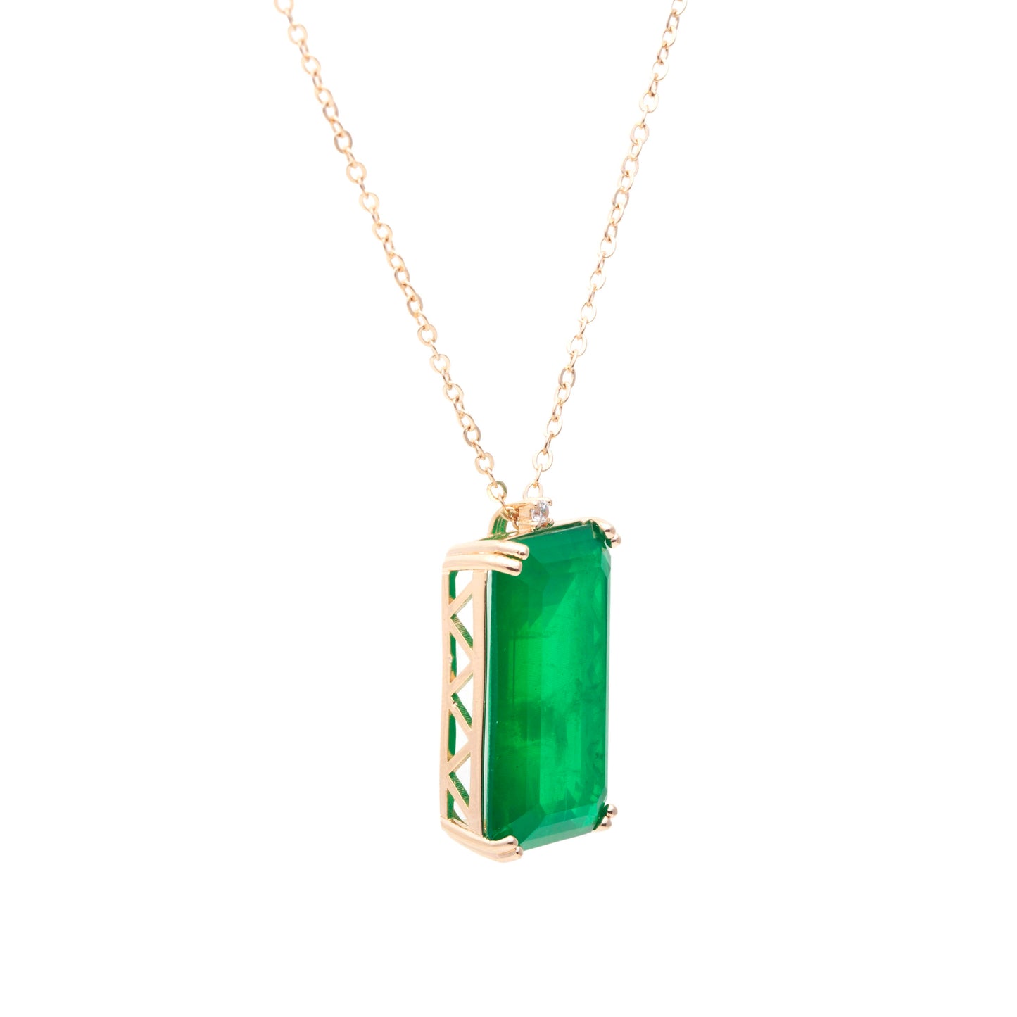 18K gold plated rectangular necklace with emerald fusion