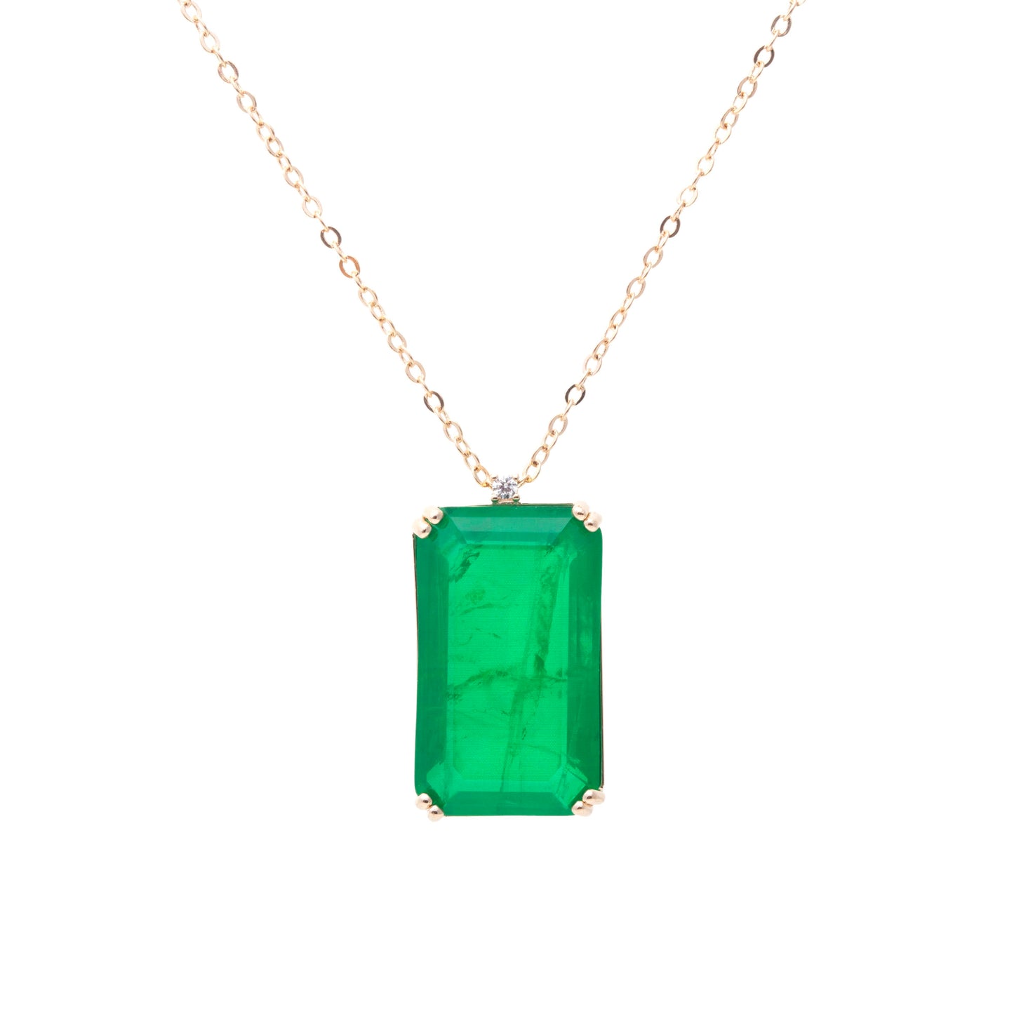 18K gold plated rectangular necklace with emerald fusion