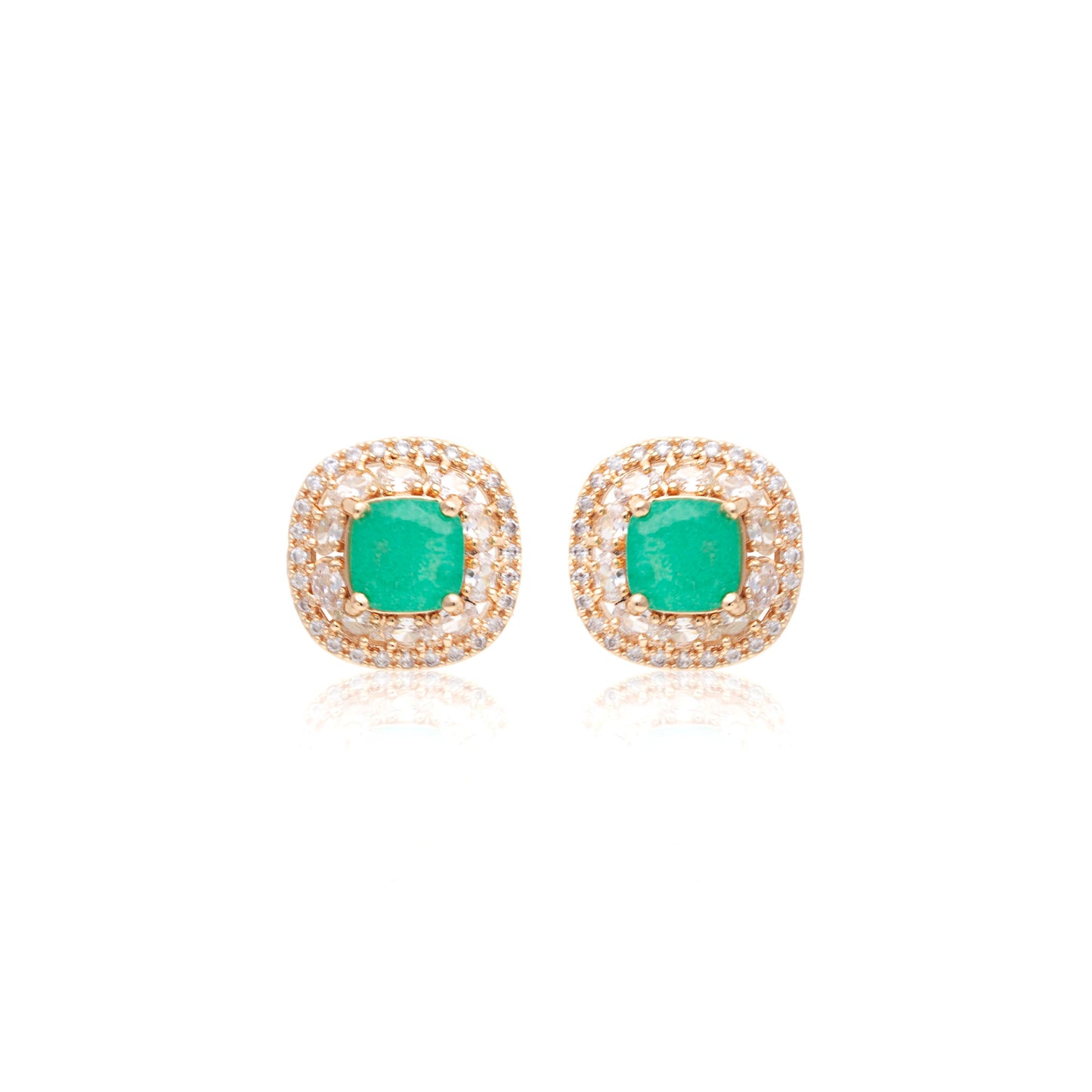 18K gold plated tourmaline fusion square earring with white CZ