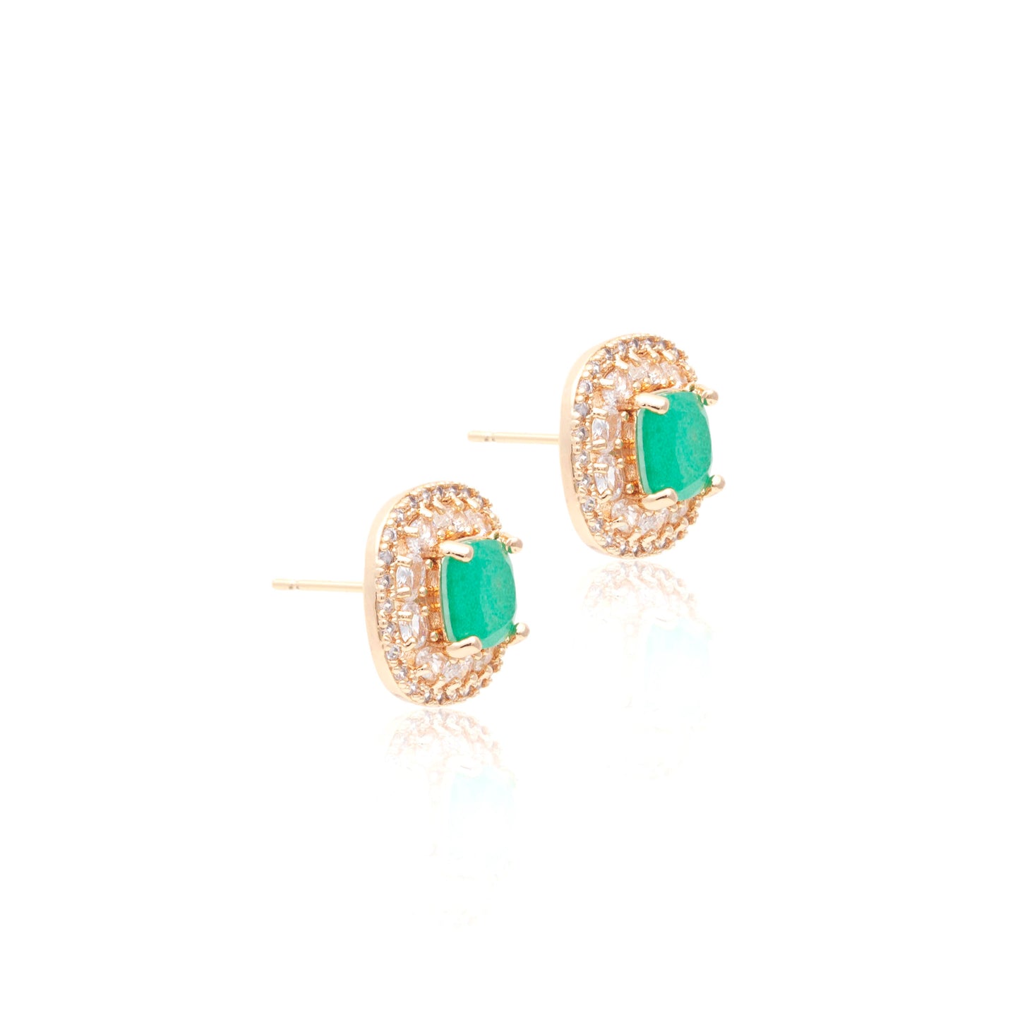 18K gold plated tourmaline fusion square earring with white CZ
