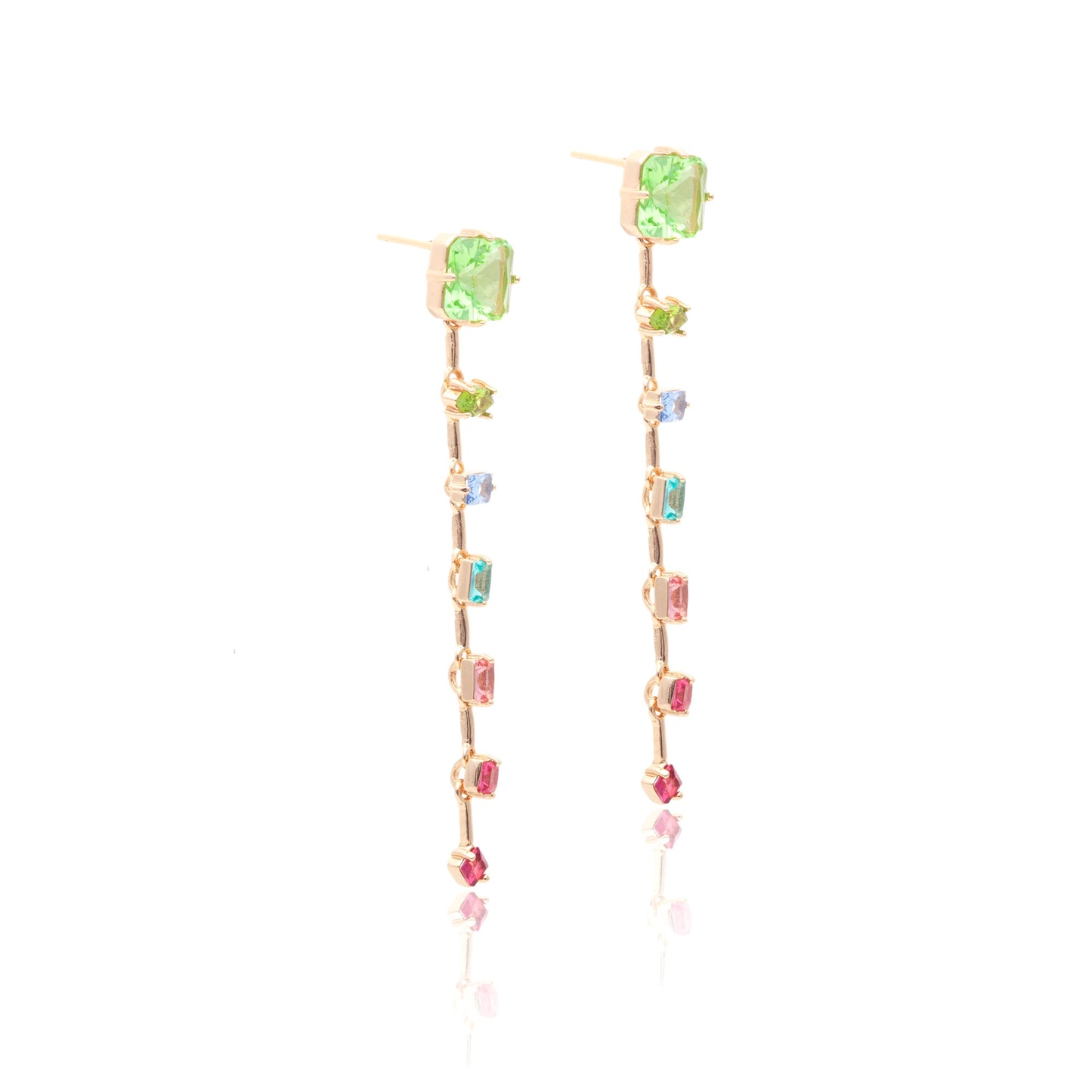 18K gold plated green amethyst crystal earring with colorful crystals pendant