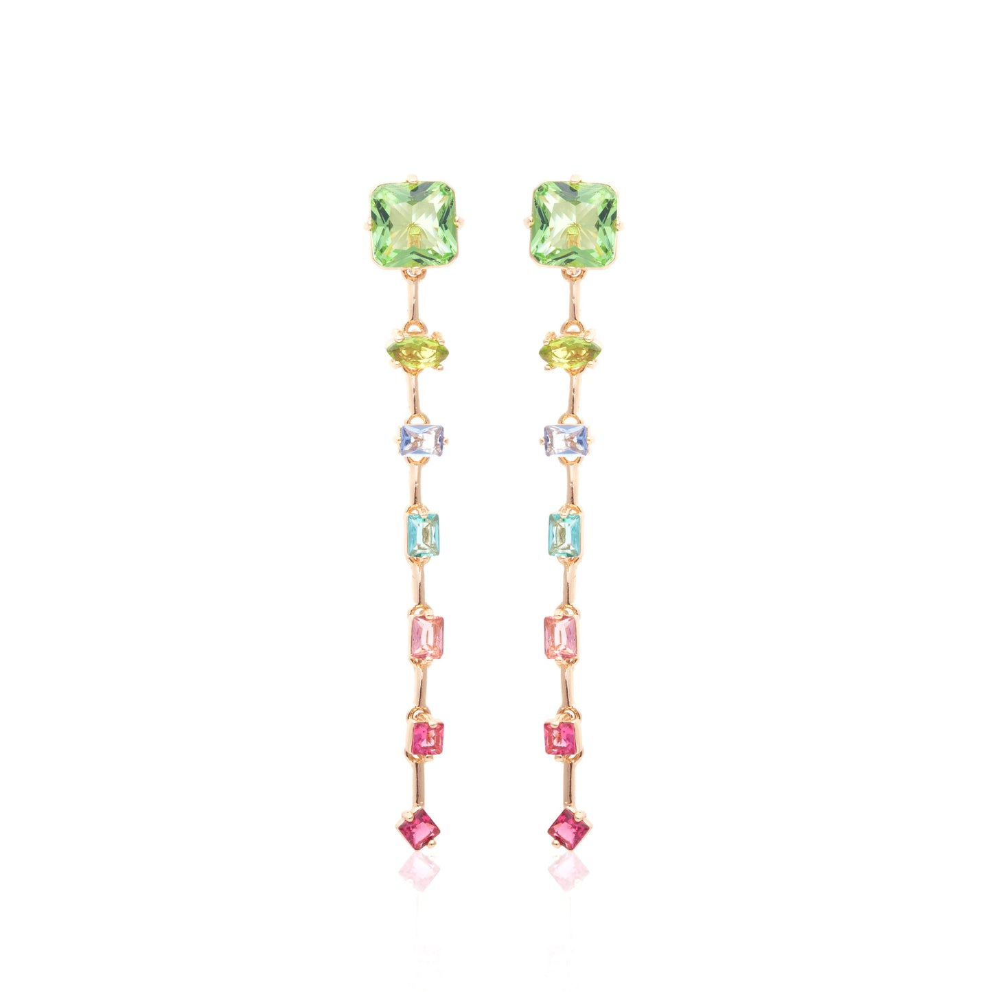 18K gold plated green amethyst crystal earring with colorful crystals pendant