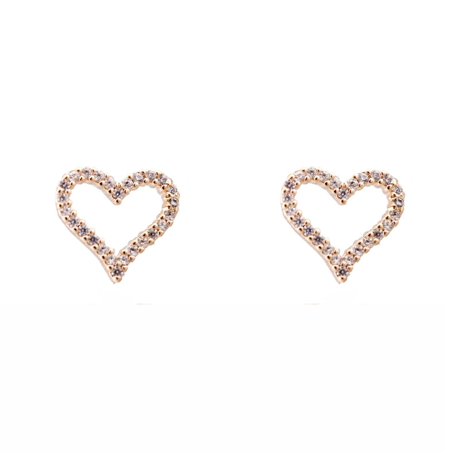 Hollow cz stud heart earrings