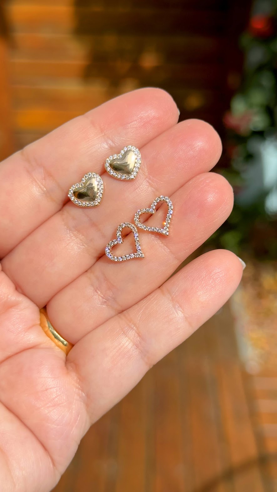 Heart earrings with cz contour