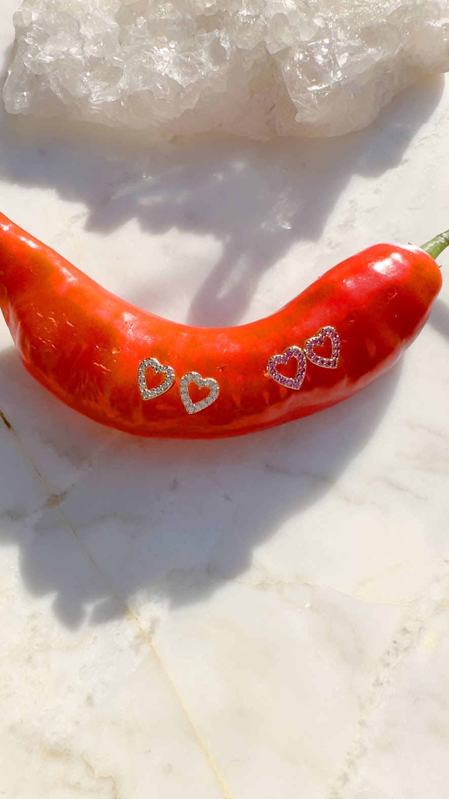 Hollow Heart Earrings with Red Zirconia 18k Gold Plated