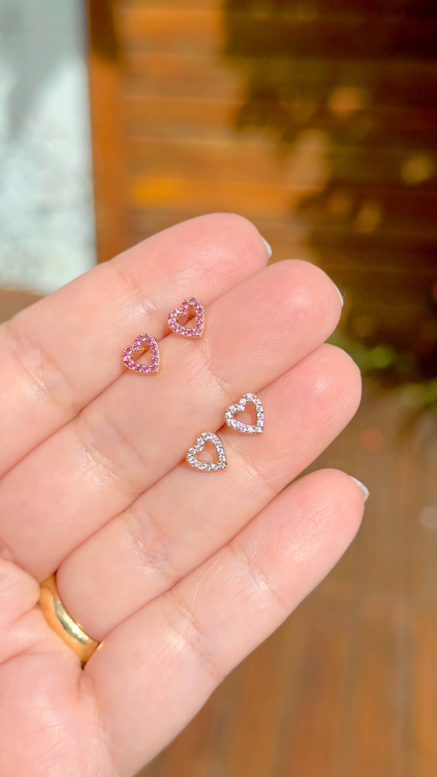 Hollow Heart Earrings with Red Zirconia 18k Gold Plated