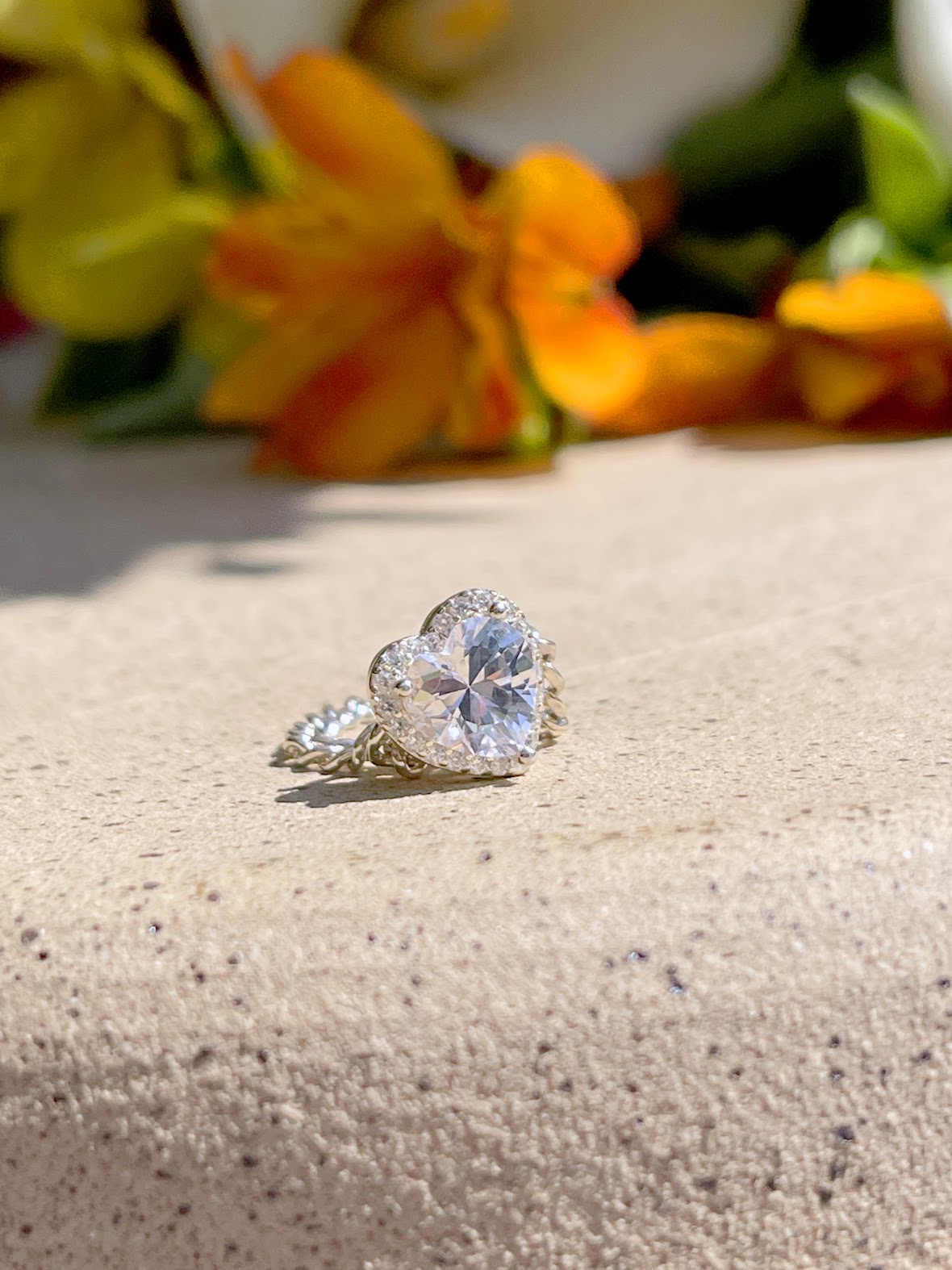 White Zirconia Heart Shaped Malleable Ring