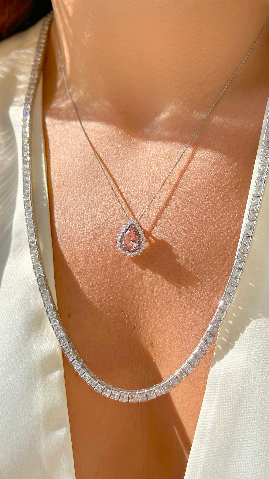 Tennis necklace with white squares zirconia 23.6 inch (Riviera)