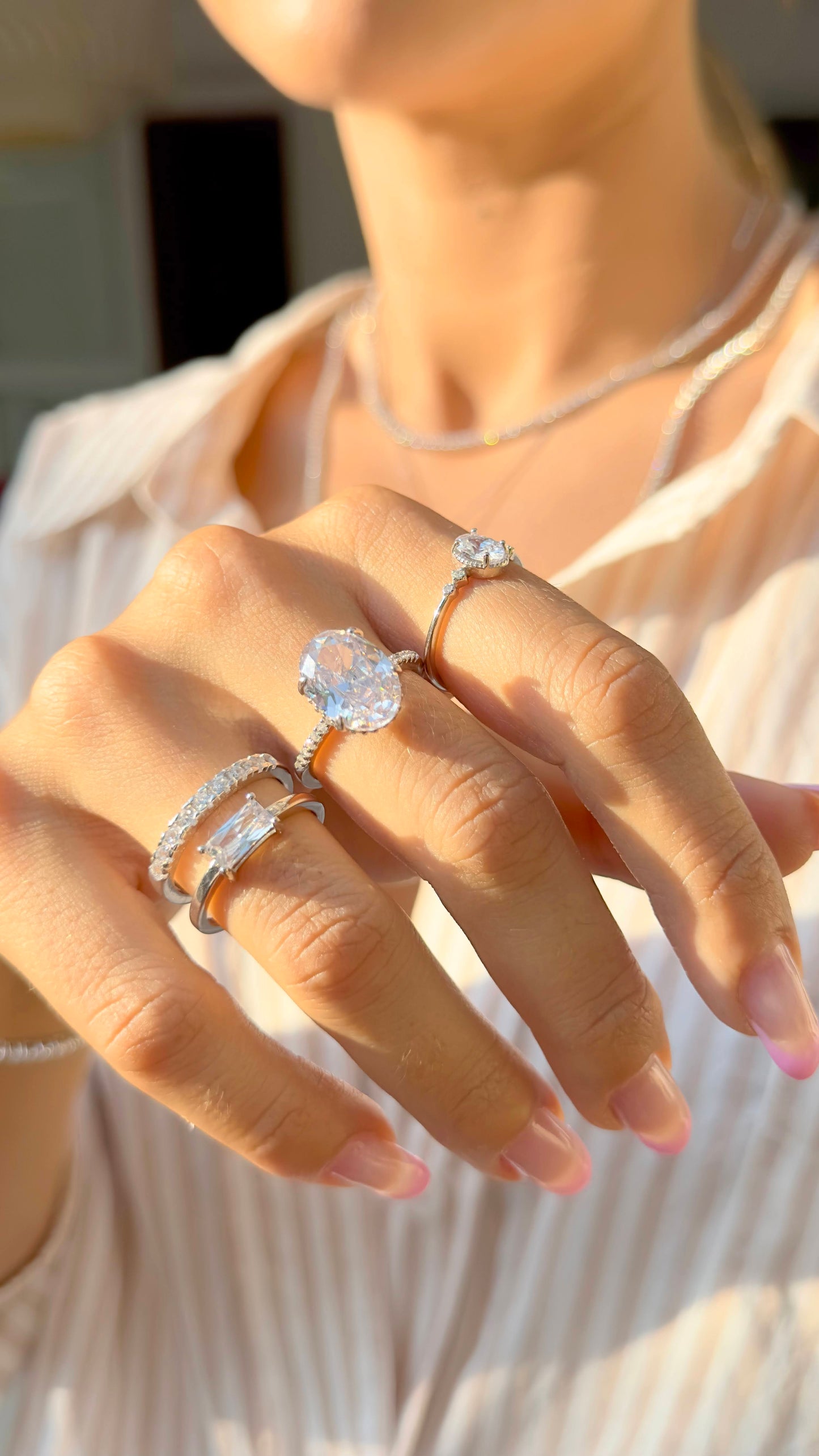 White Zirconia Oval Solitary Ring