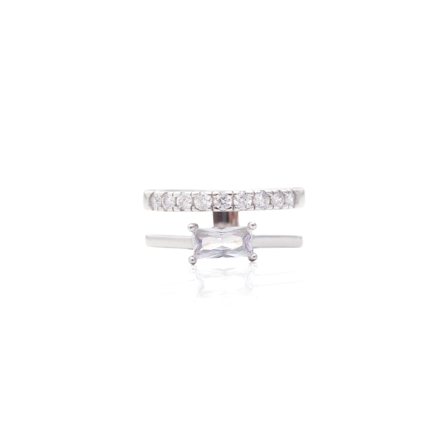 Double Rectangle Shaped White Zirconia Ring