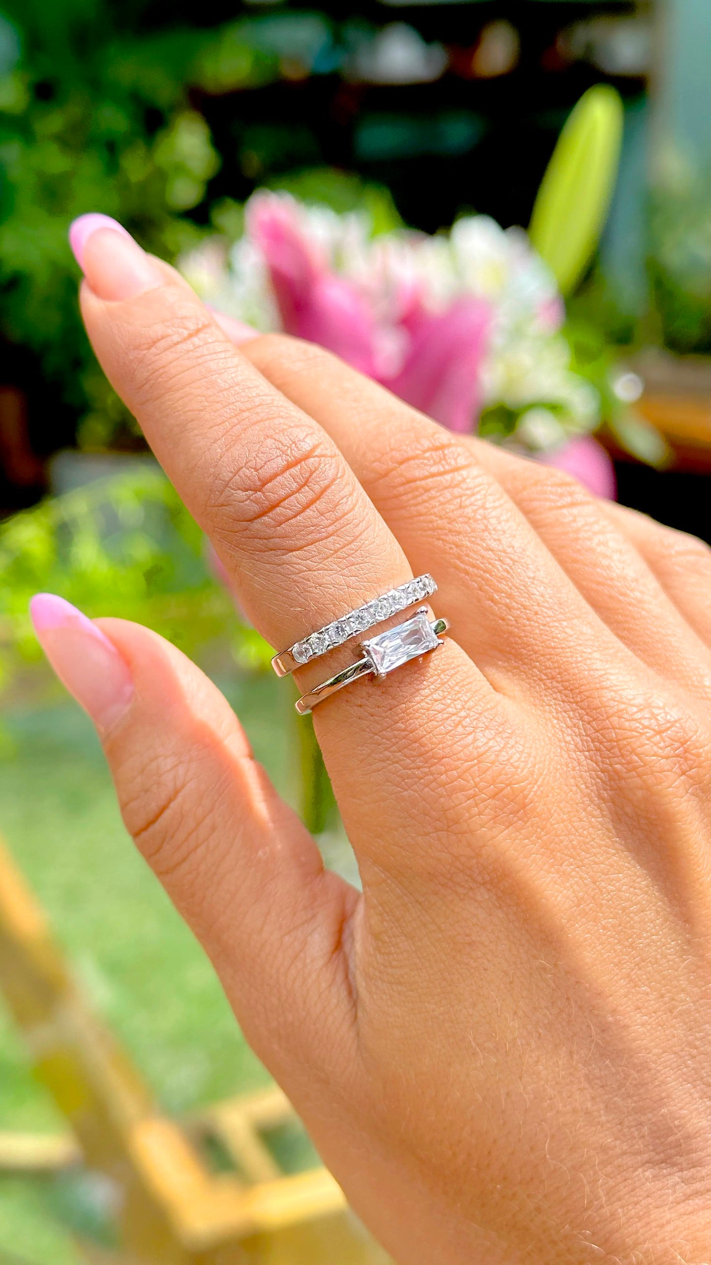 Double Rectangle Shaped White Zirconia Ring