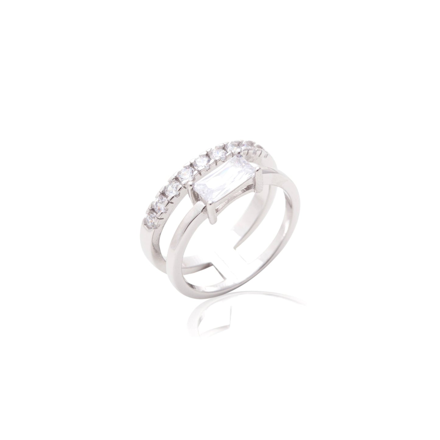 Double Rectangle Shaped White Zirconia Ring