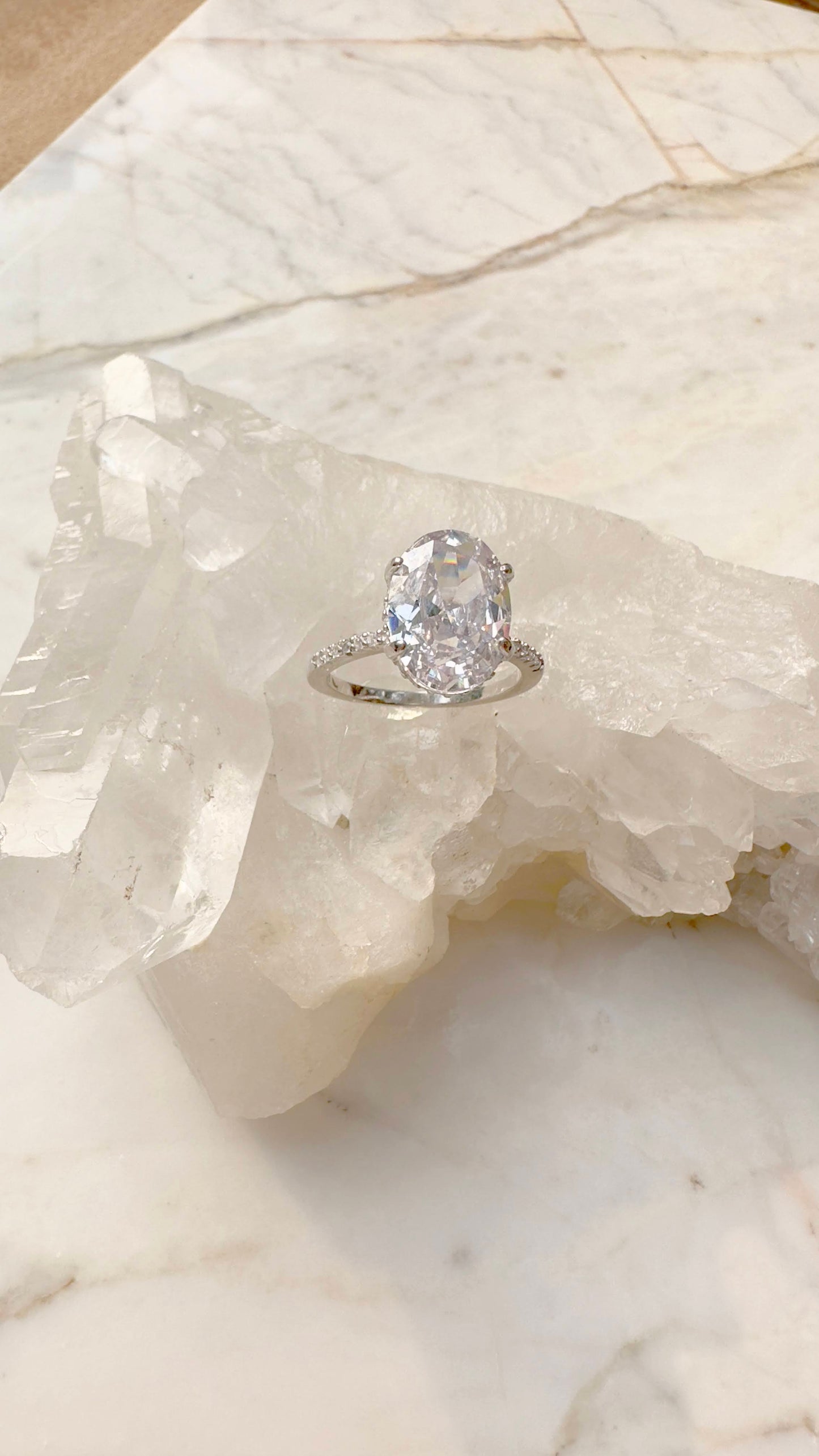 White Zirconia Oval Solitary Ring