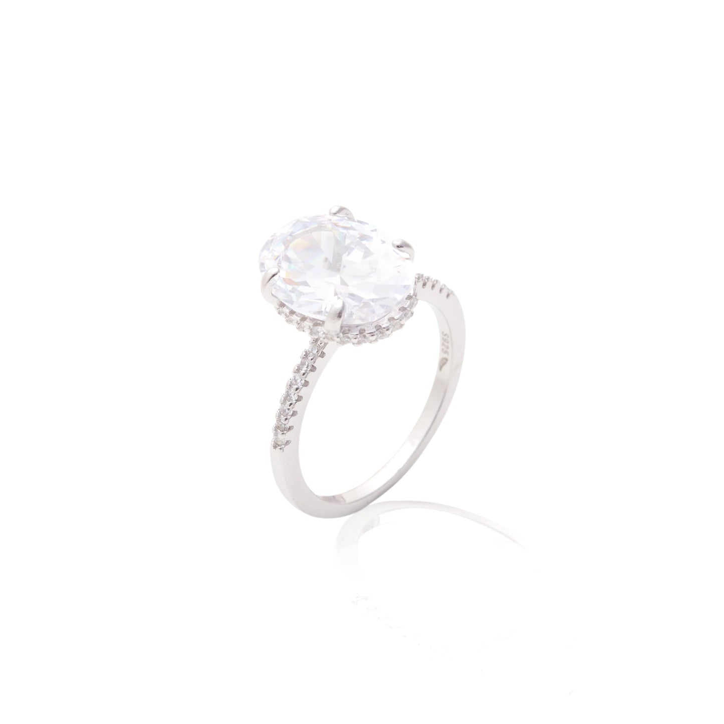 White Zirconia Oval Solitary Ring