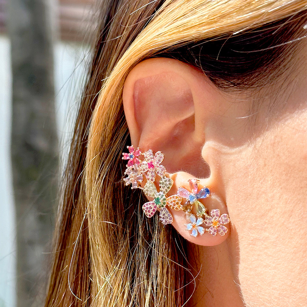 18K gold plated opal flower ear cuff earring