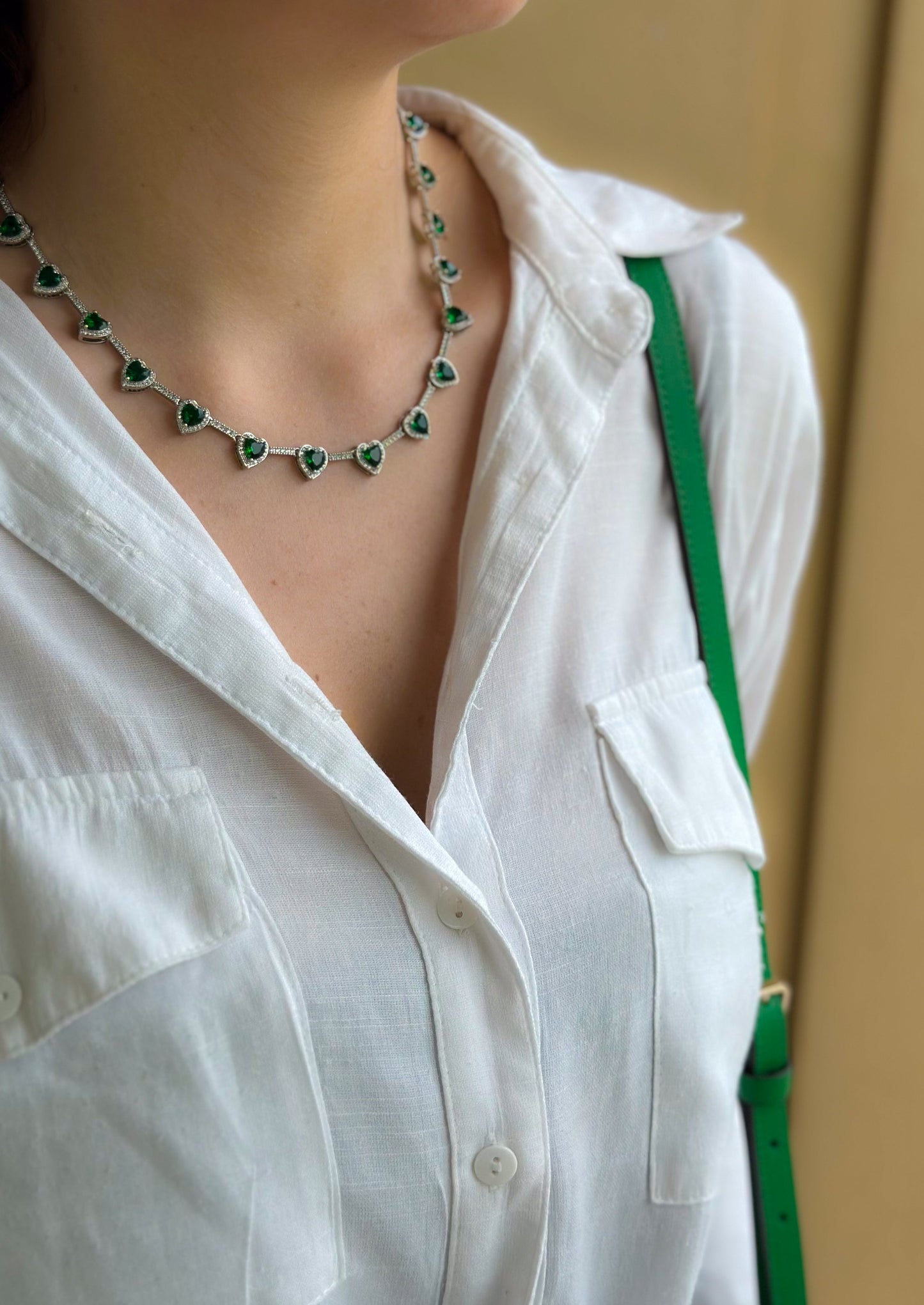 Hearts of green zirconia necklace