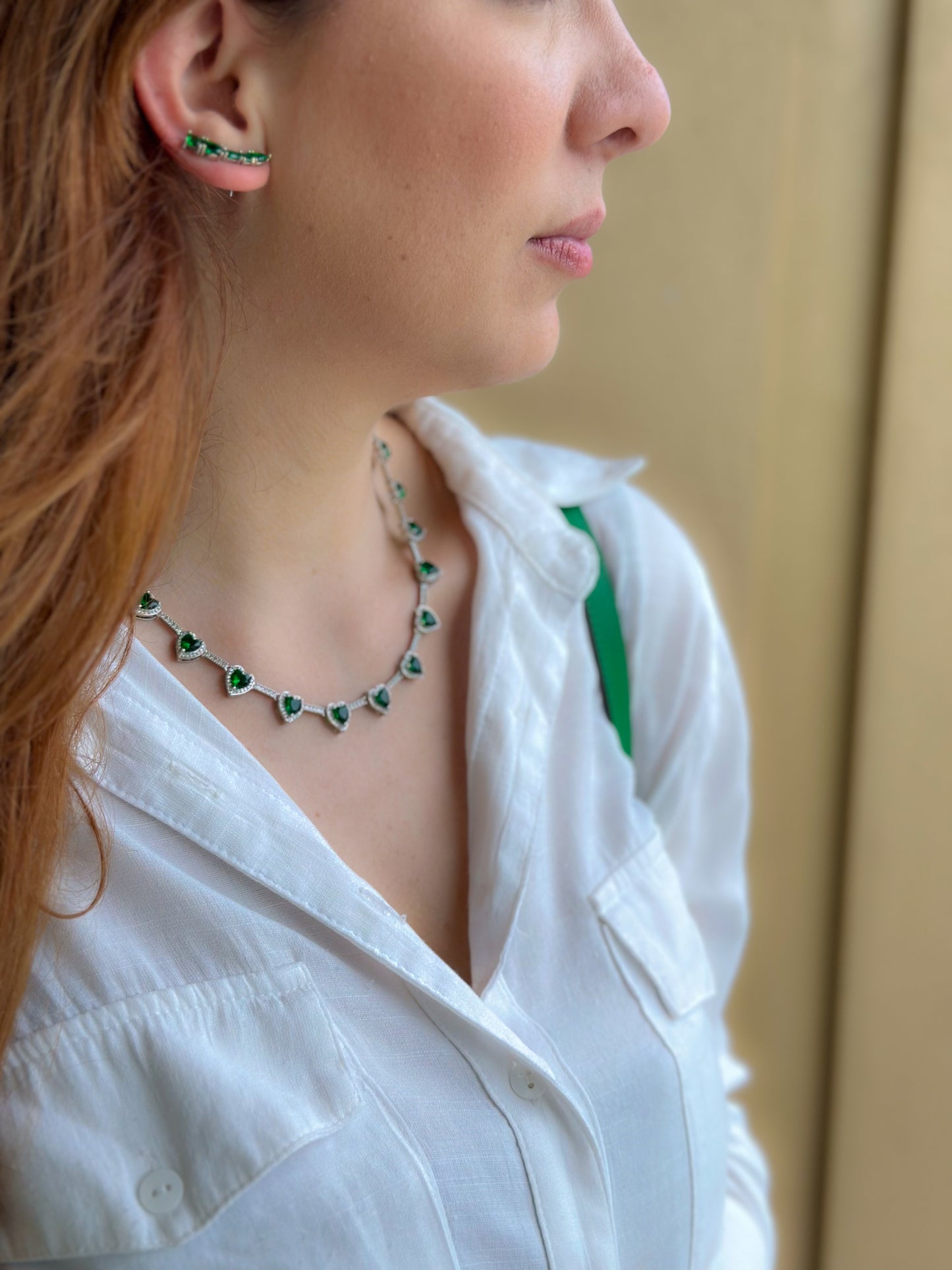 Hearts of green zirconia necklace