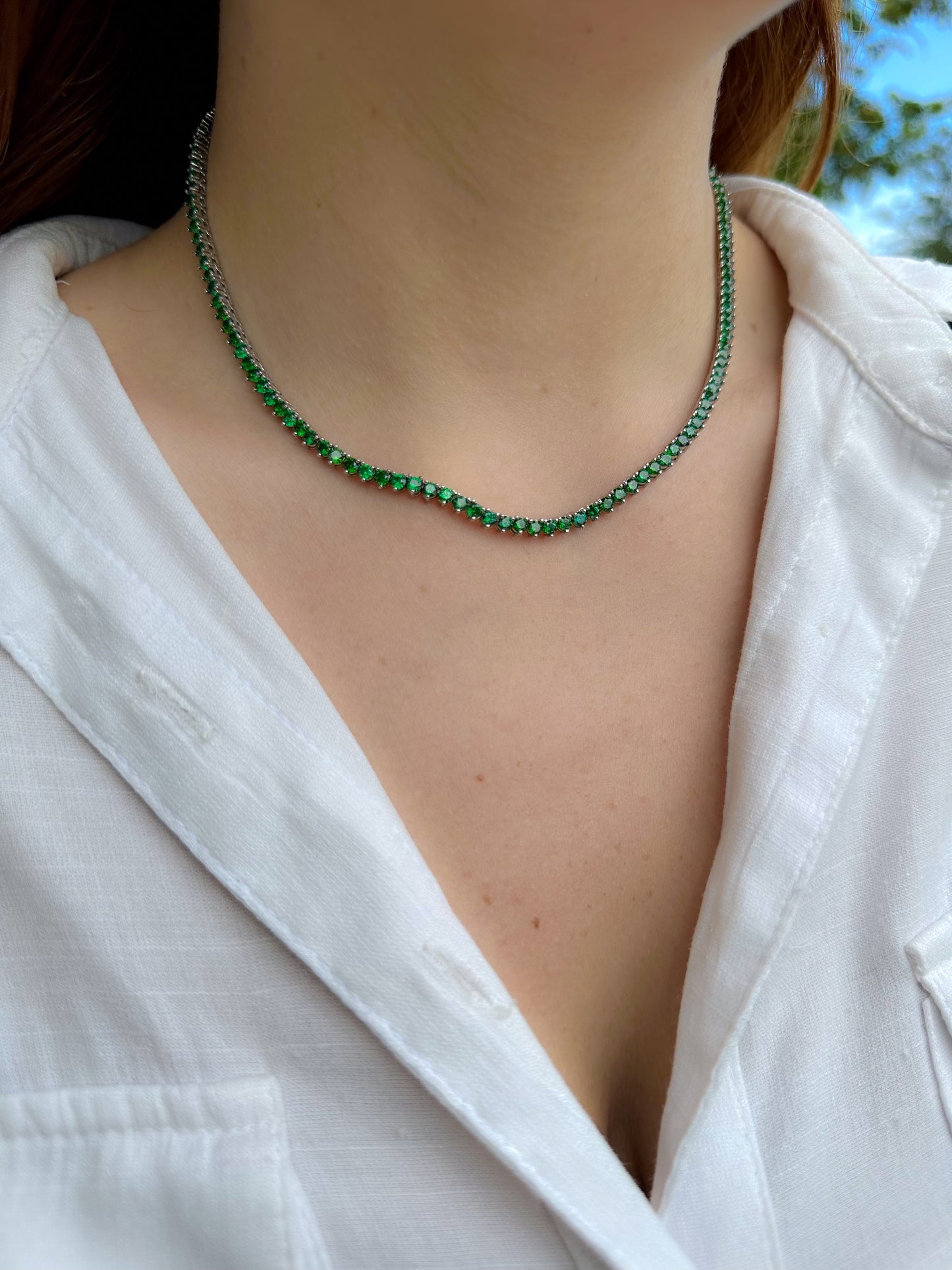 Green zirconia tennis necklace - 3mm