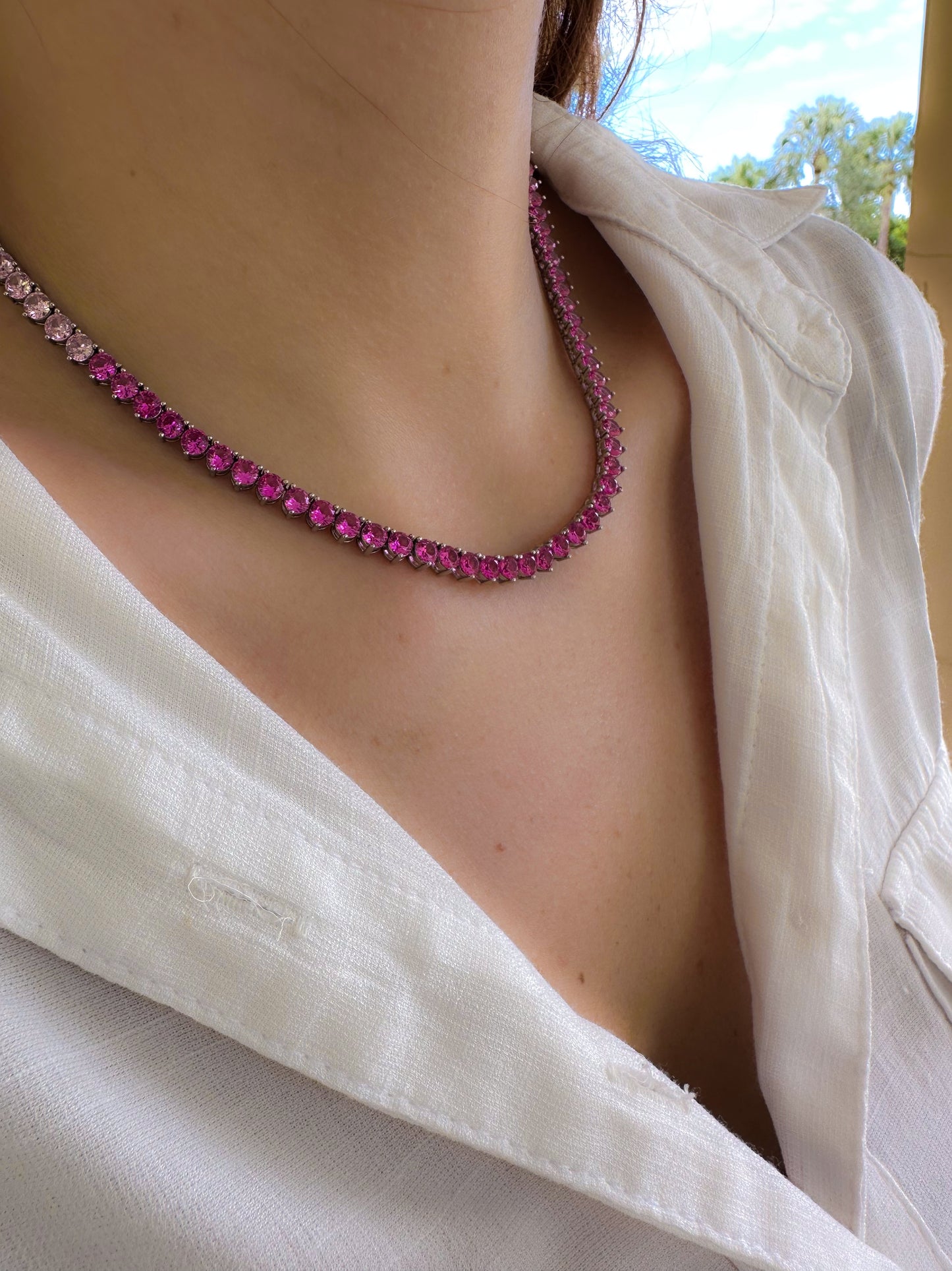 Pink zirconia Tennis necklace
