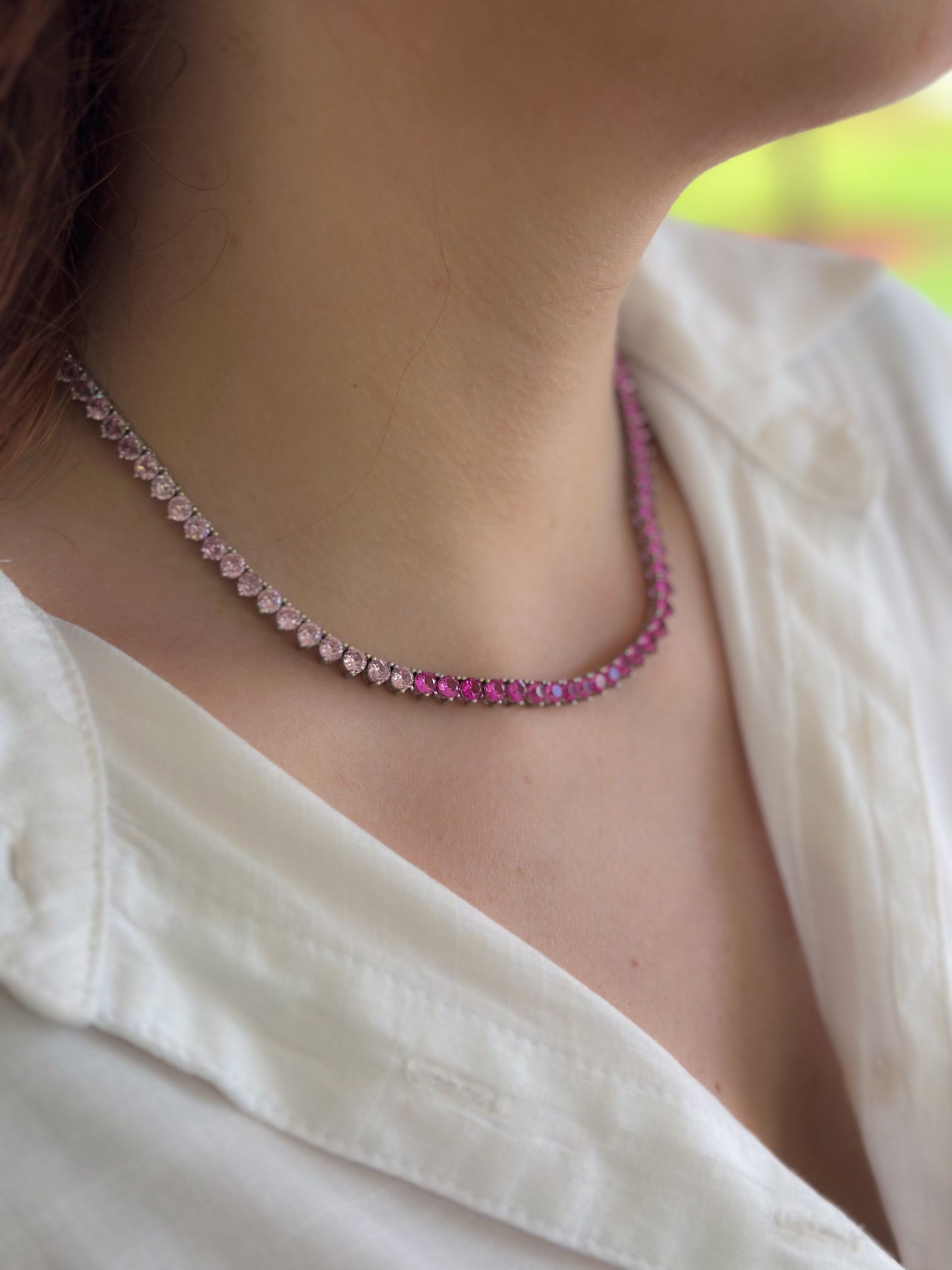 Pink zirconia Tennis necklace